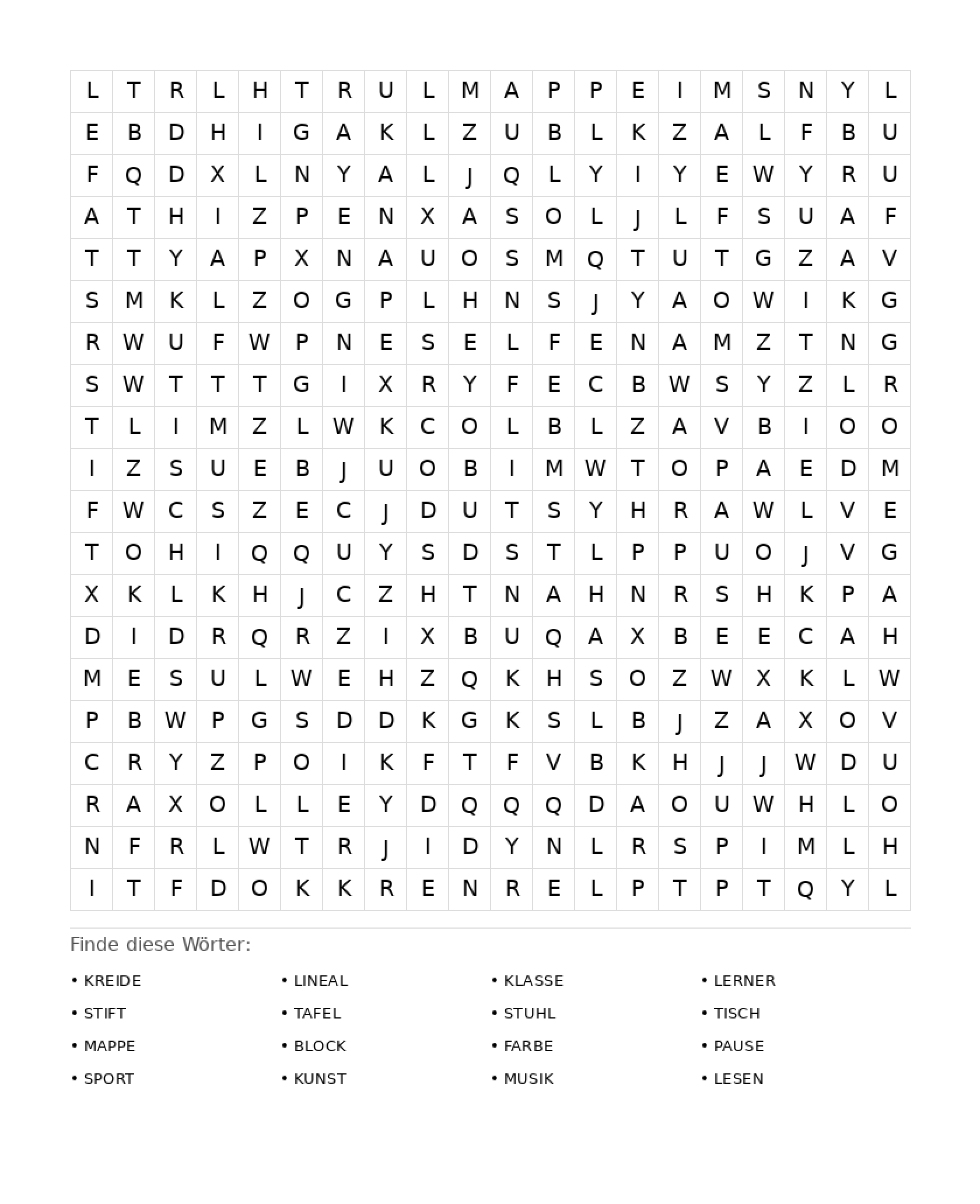 Wortsuchrätsel Wortsuchrätsel: Schule für Erwachsene aus der Kategorie Wortsuchrätsel - kostenlos ausdrucken