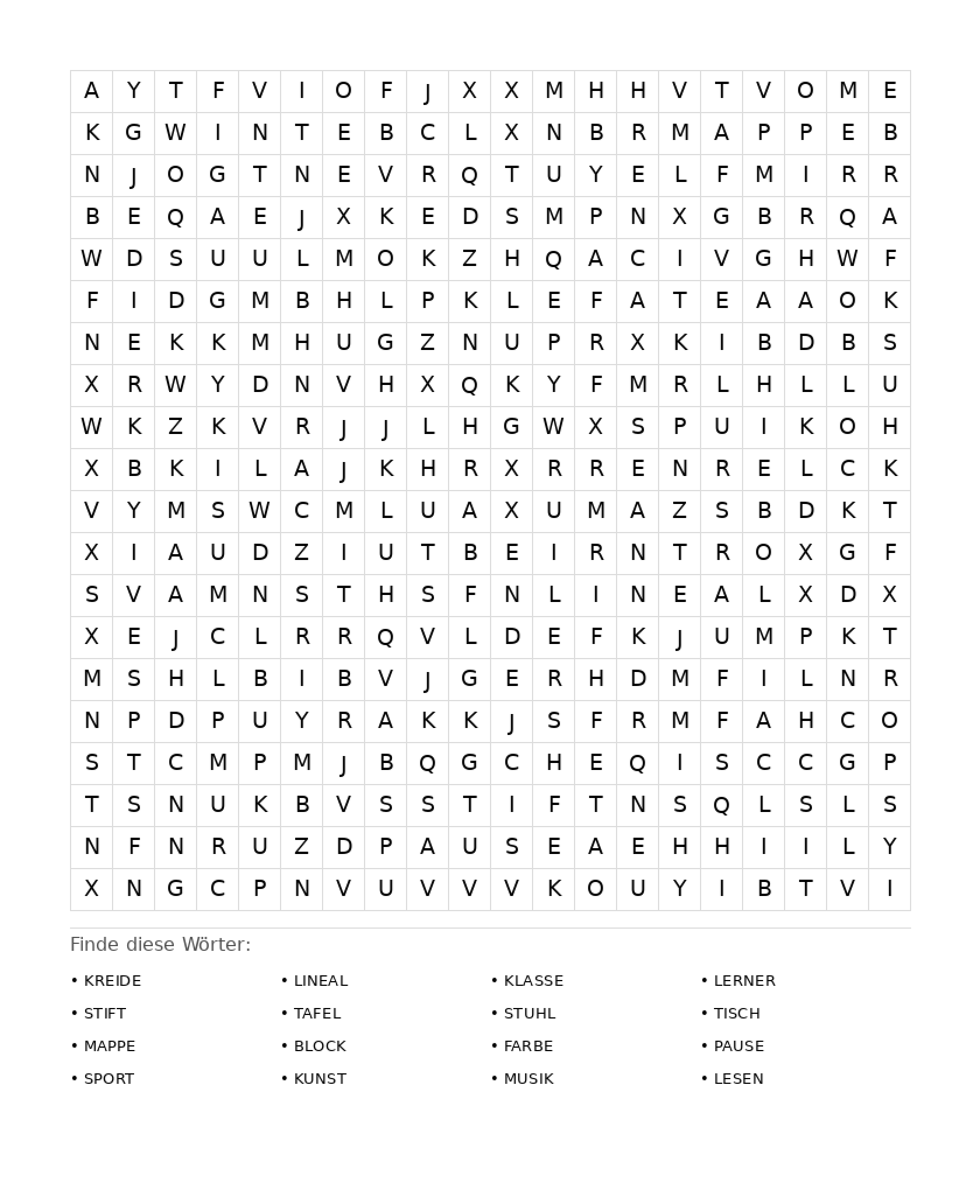 Wortsuchrätsel Wortsuchrätsel: Schule für Erwachsene aus der Kategorie Wortsuchrätsel - kostenlos ausdrucken