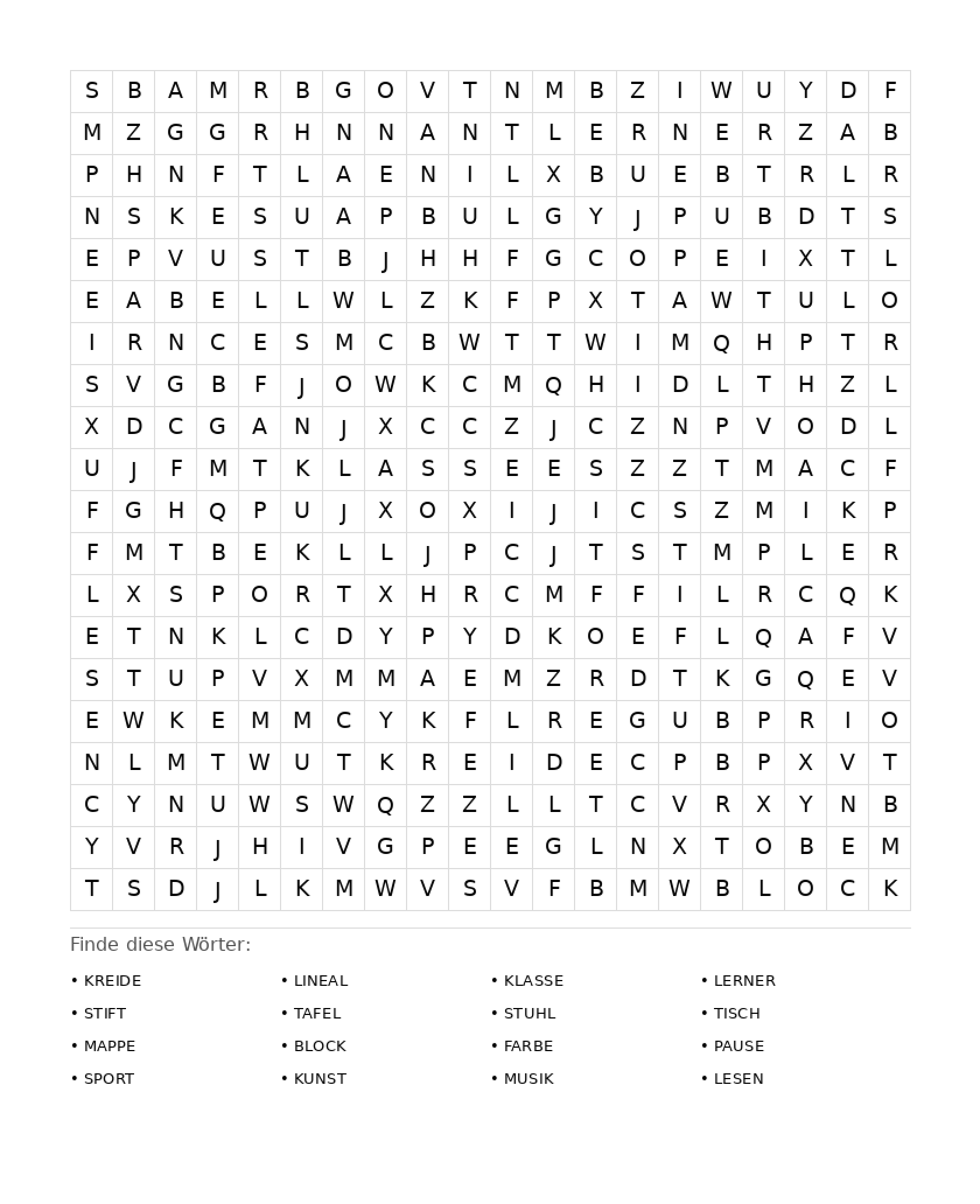 Wortsuchrätsel Wortsuchrätsel: Schule für Erwachsene aus der Kategorie Wortsuchrätsel - kostenlos ausdrucken