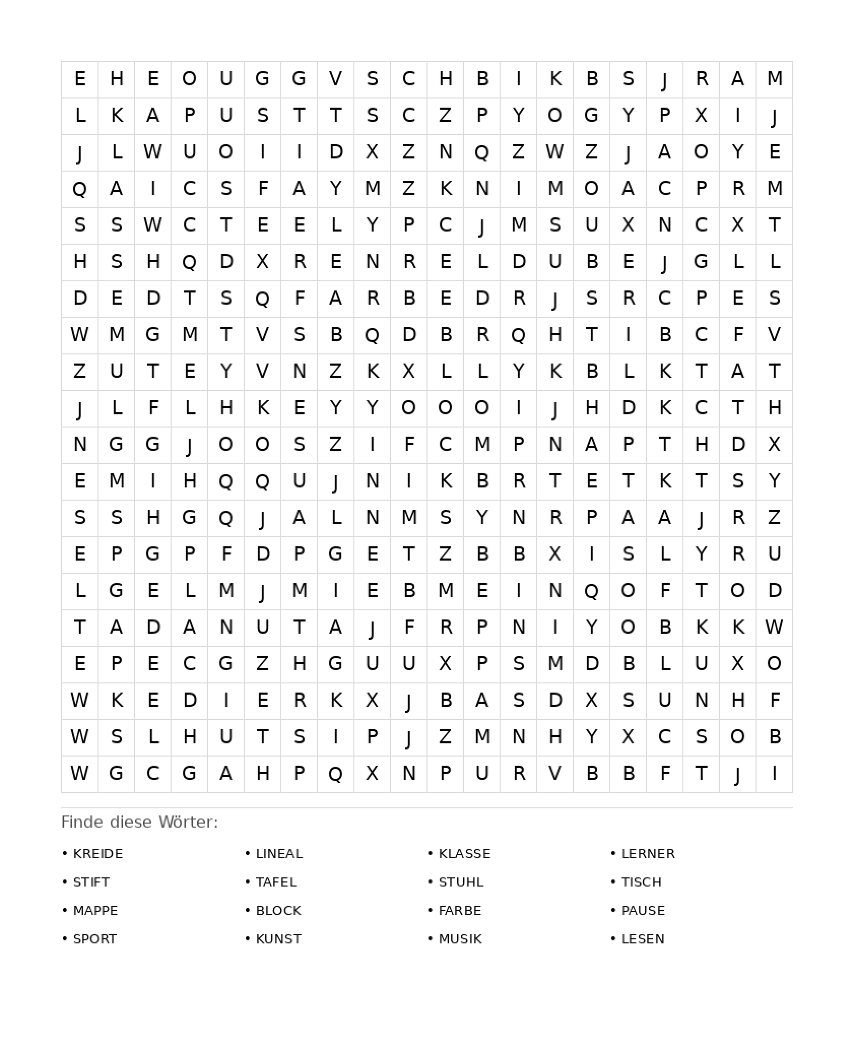 Wortsuchrätsel Wortsuchrätsel: Schule für Erwachsene aus der Kategorie Wortsuchrätsel - kostenlos ausdrucken