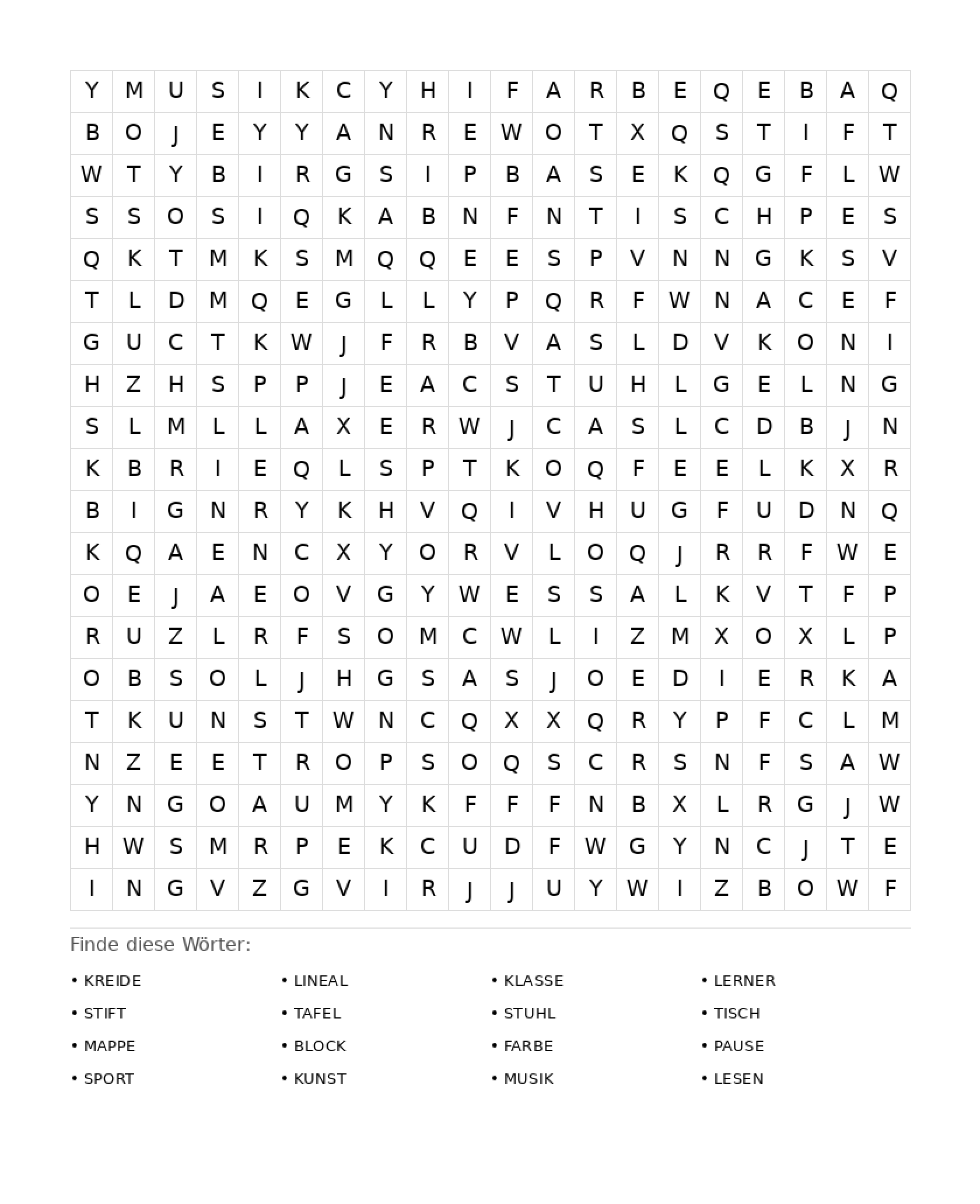 Wortsuchrätsel Wortsuchrätsel: Schule für Erwachsene aus der Kategorie Wortsuchrätsel - kostenlos ausdrucken