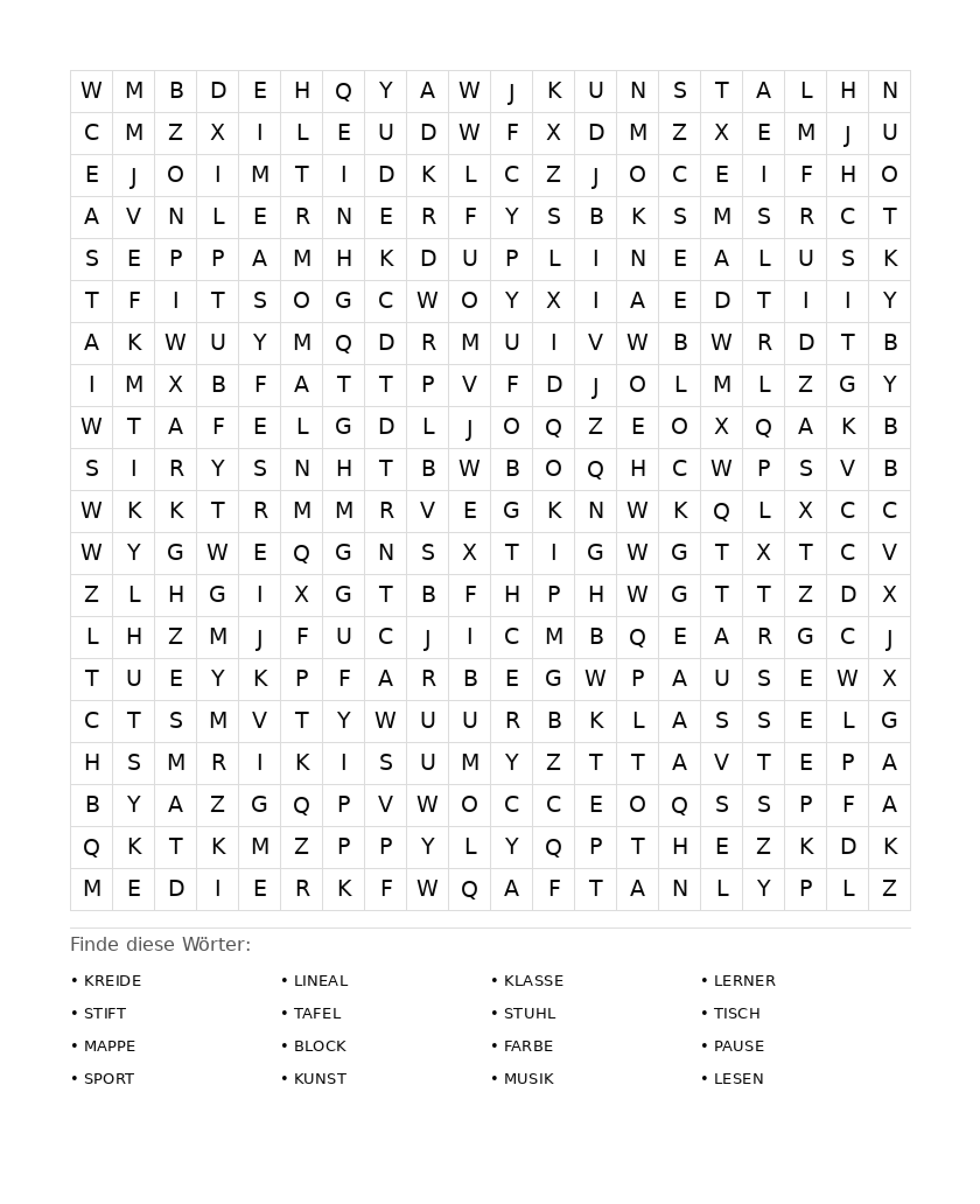 Wortsuchrätsel Wortsuchrätsel: Schule für Erwachsene aus der Kategorie Wortsuchrätsel - kostenlos ausdrucken