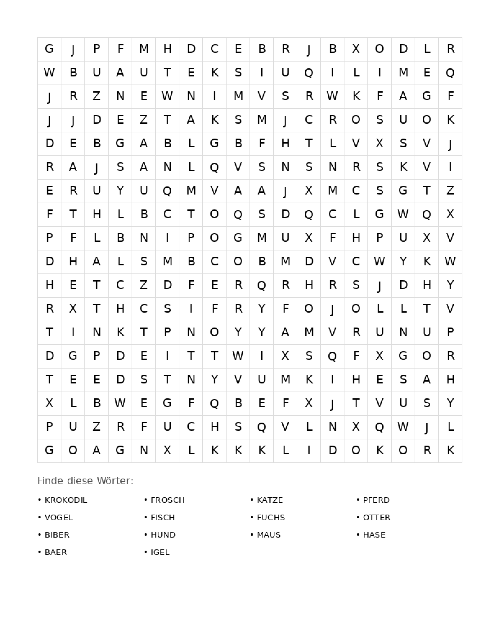 Wortsuchrätsel Wortsuchrätsel: Tiere für Erwachsene aus der Kategorie Wortsuchrätsel - kostenlos ausdrucken