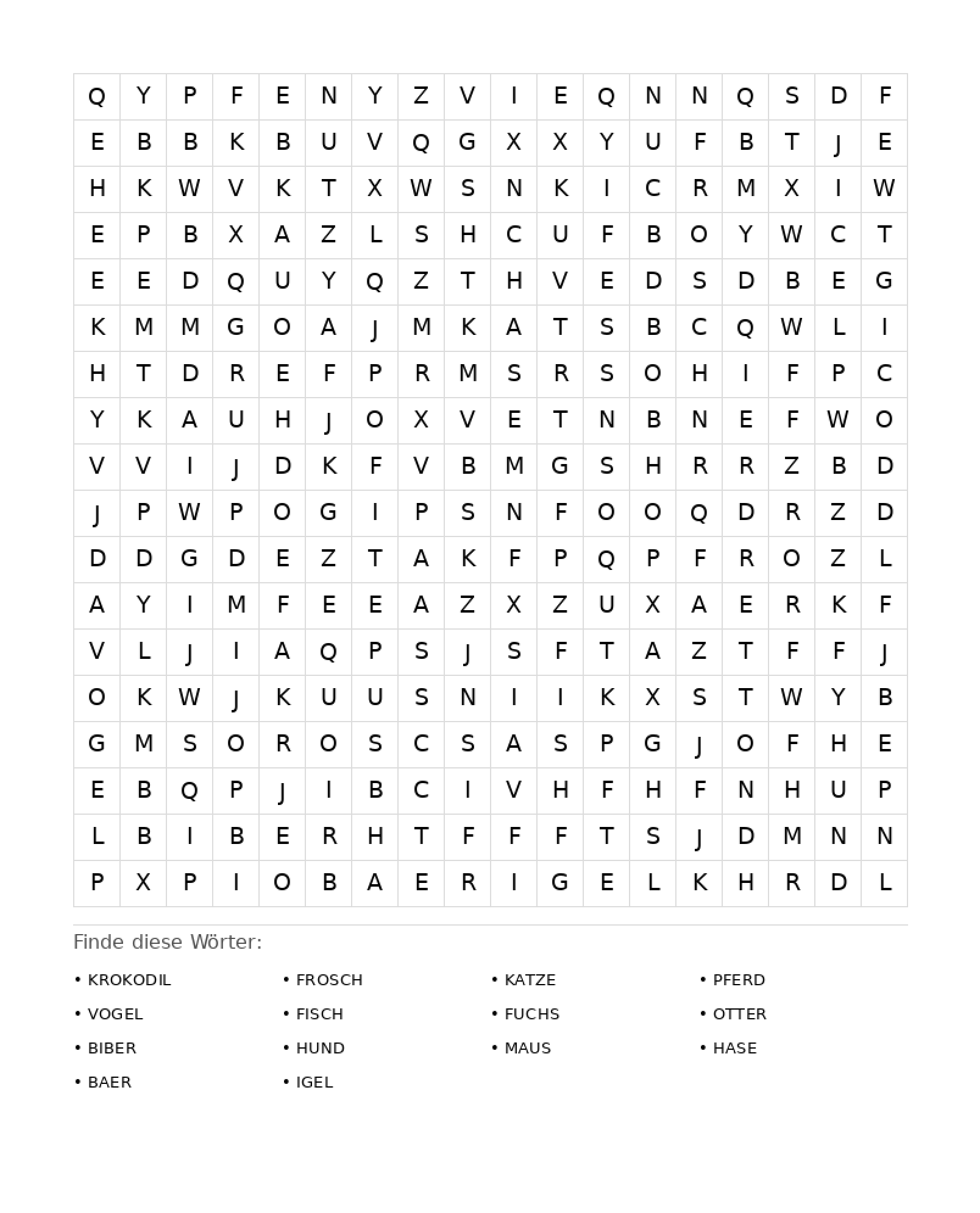 Wortsuchrätsel Wortsuchrätsel: Tiere für Erwachsene aus der Kategorie Wortsuchrätsel - kostenlos ausdrucken