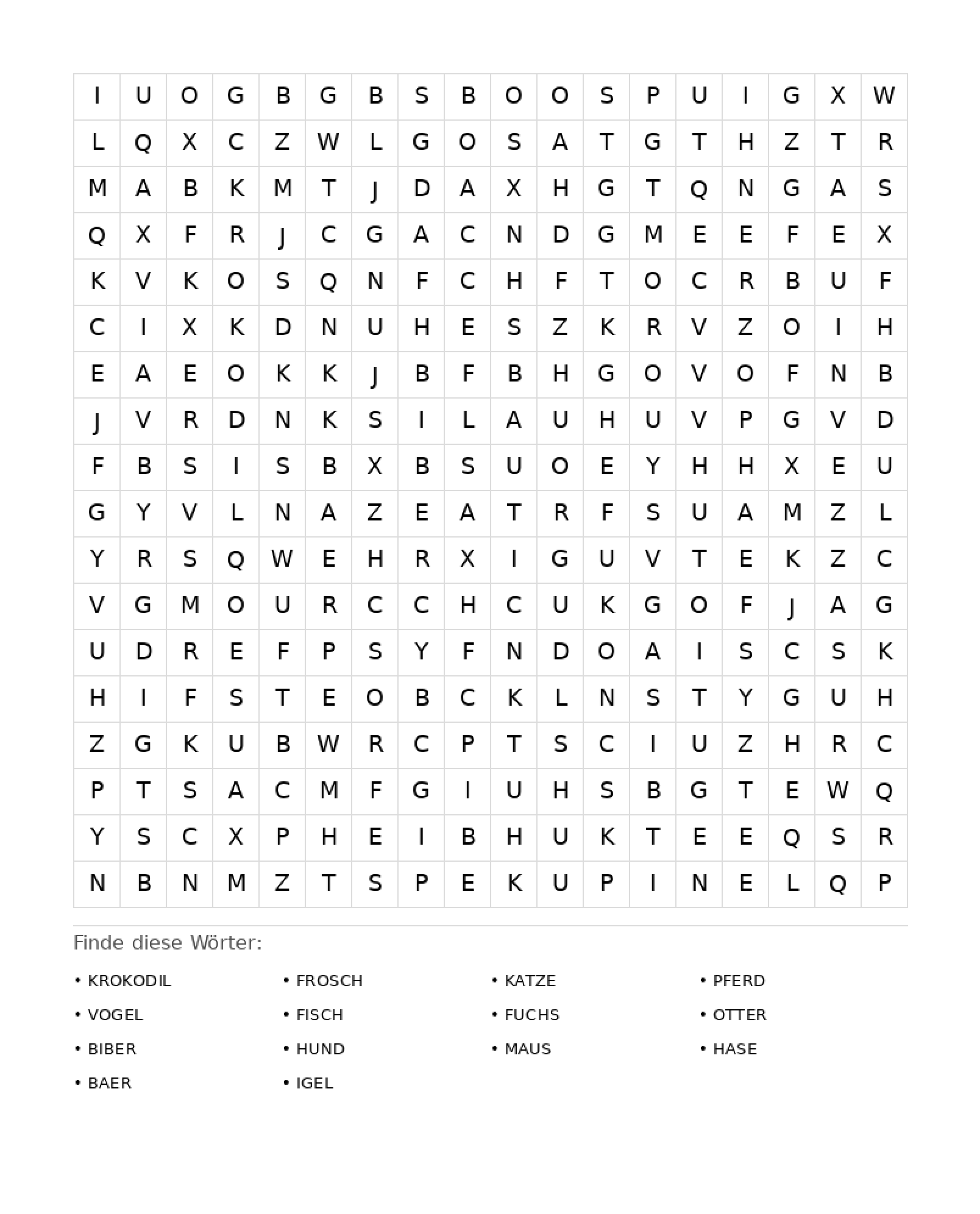 Wortsuchrätsel Wortsuchrätsel: Tiere für Erwachsene aus der Kategorie Wortsuchrätsel - kostenlos ausdrucken