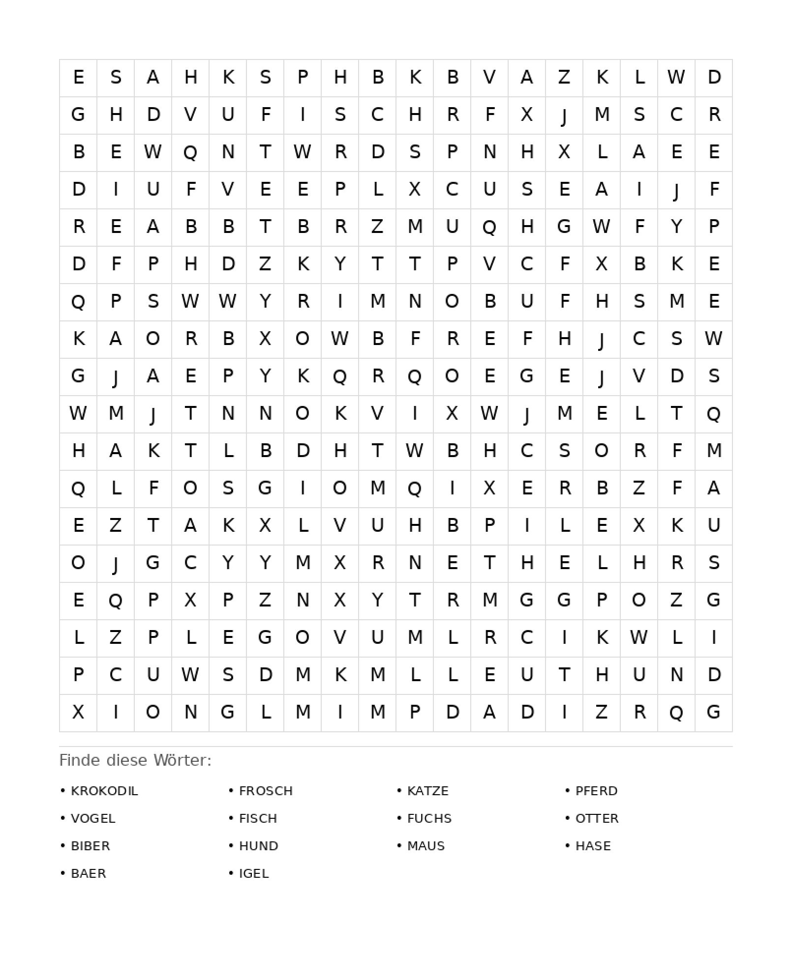 Wortsuchrätsel Wortsuchrätsel: Tiere für Erwachsene aus der Kategorie Wortsuchrätsel - kostenlos ausdrucken