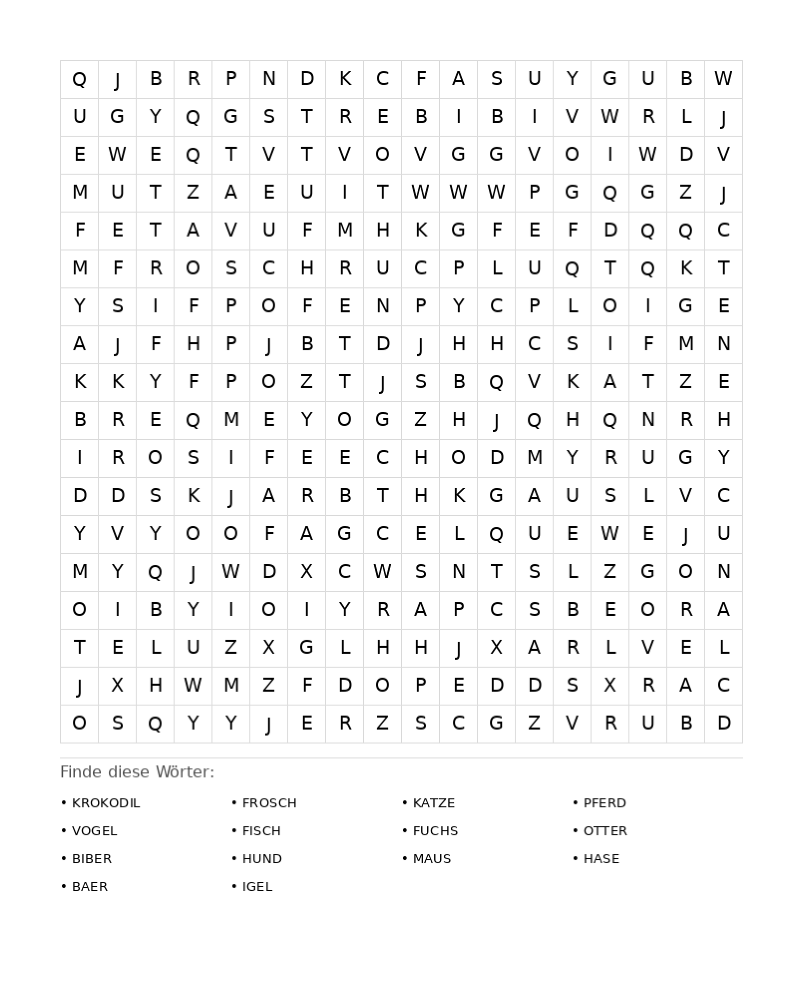 Wortsuchrätsel Wortsuchrätsel: Tiere für Erwachsene aus der Kategorie Wortsuchrätsel - kostenlos ausdrucken