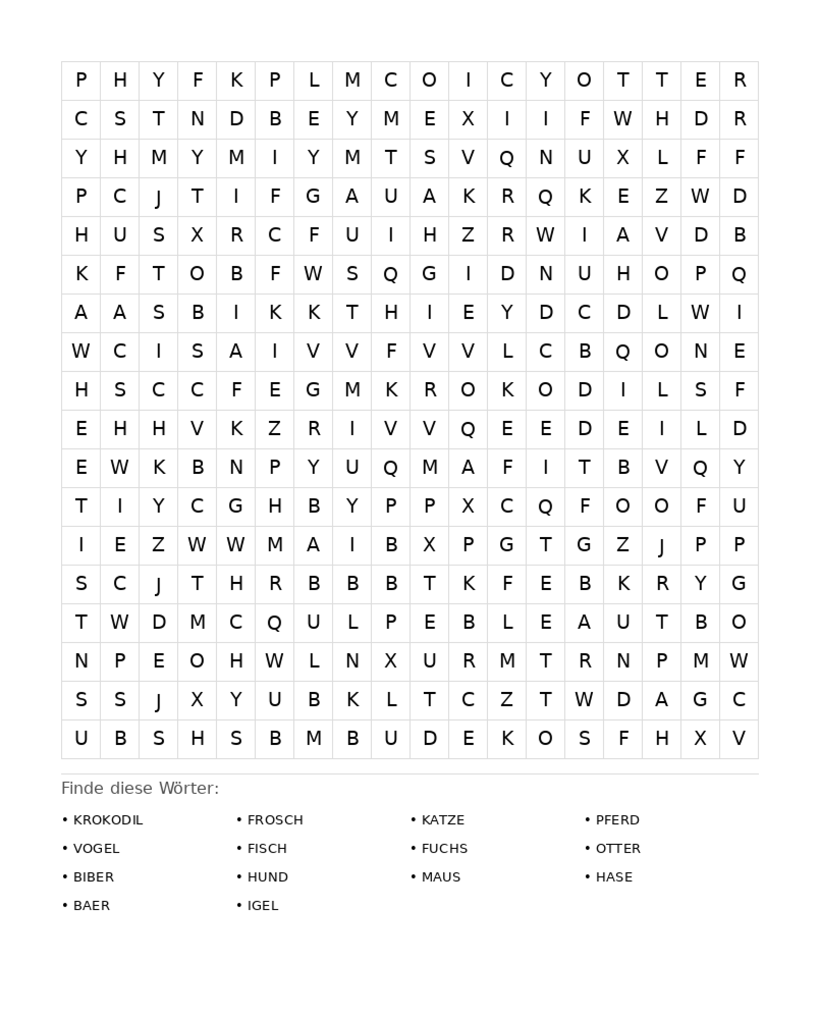 Wortsuchrätsel Wortsuchrätsel: Tiere für Erwachsene aus der Kategorie Wortsuchrätsel - kostenlos ausdrucken