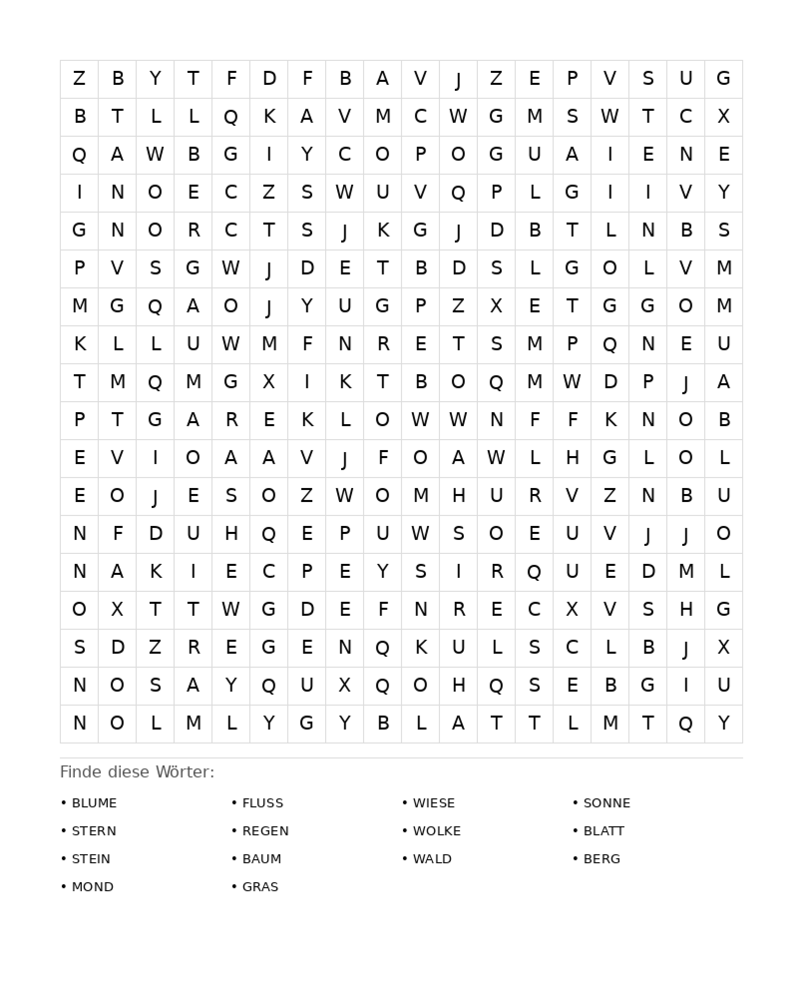 Wortsuchrätsel Wortsuchrätsel: Natur für Erwachsene aus der Kategorie Wortsuchrätsel - kostenlos ausdrucken