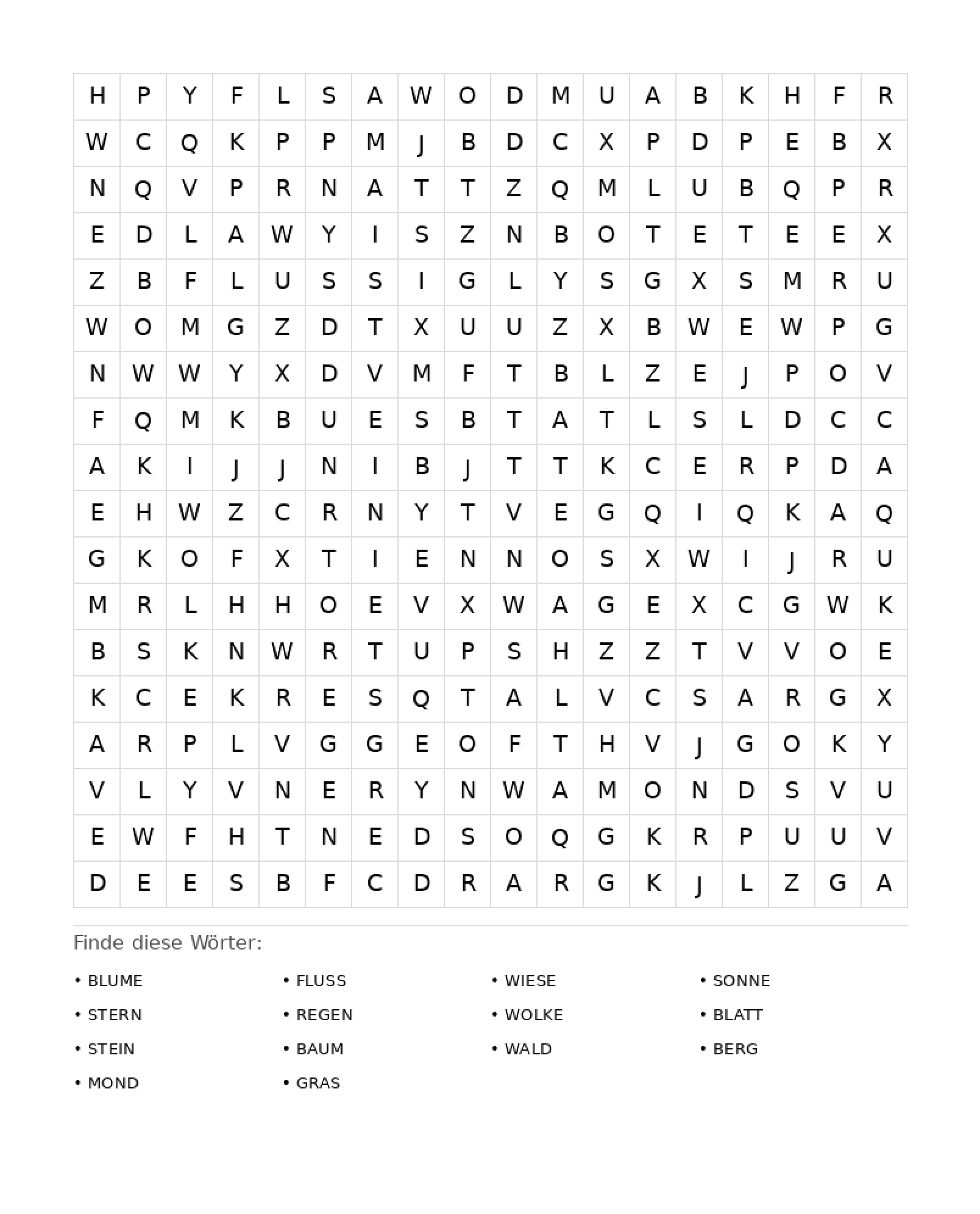 Wortsuchrätsel Wortsuchrätsel: Natur für Erwachsene aus der Kategorie Wortsuchrätsel - kostenlos ausdrucken