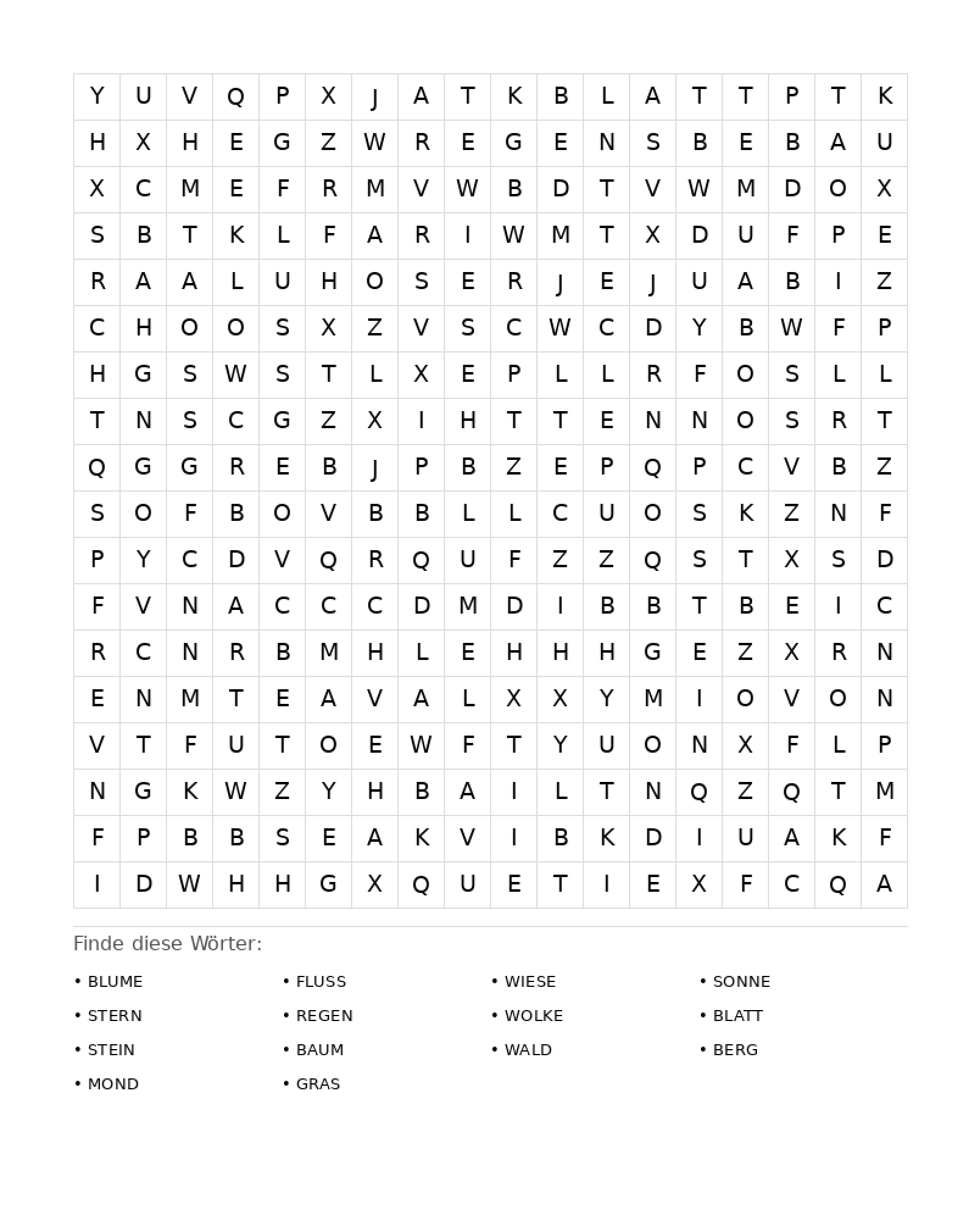 Wortsuchrätsel Wortsuchrätsel: Natur für Erwachsene aus der Kategorie Wortsuchrätsel - kostenlos ausdrucken