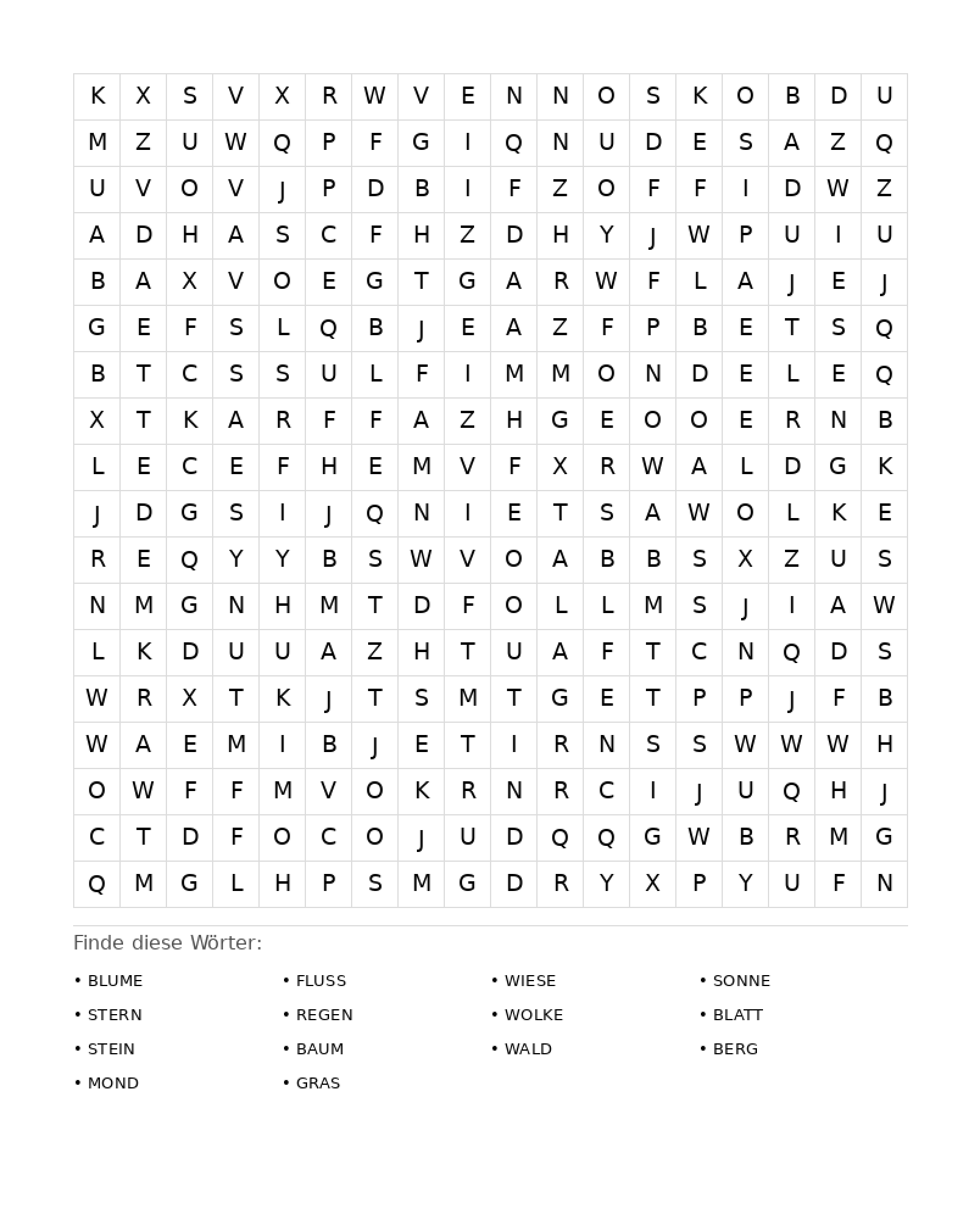 Wortsuchrätsel Wortsuchrätsel: Natur für Erwachsene aus der Kategorie Wortsuchrätsel - kostenlos ausdrucken