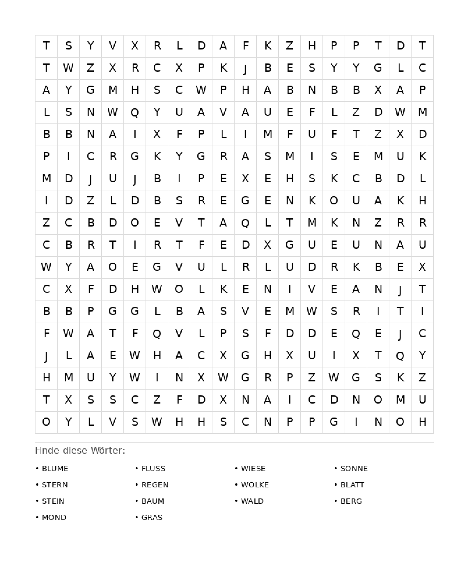 Wortsuchrätsel Wortsuchrätsel: Natur für Erwachsene aus der Kategorie Wortsuchrätsel - kostenlos ausdrucken