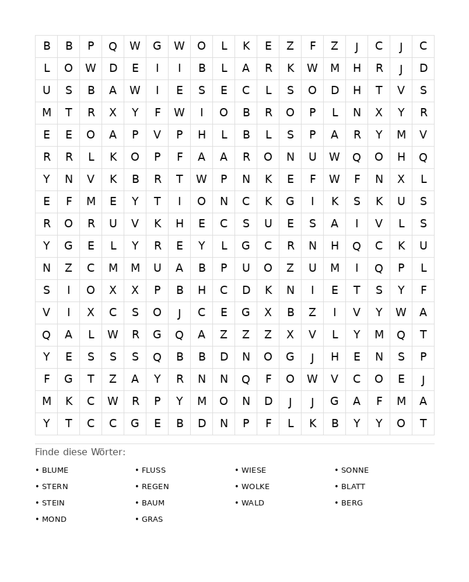 Wortsuchrätsel Wortsuchrätsel: Natur für Erwachsene aus der Kategorie Wortsuchrätsel - kostenlos ausdrucken