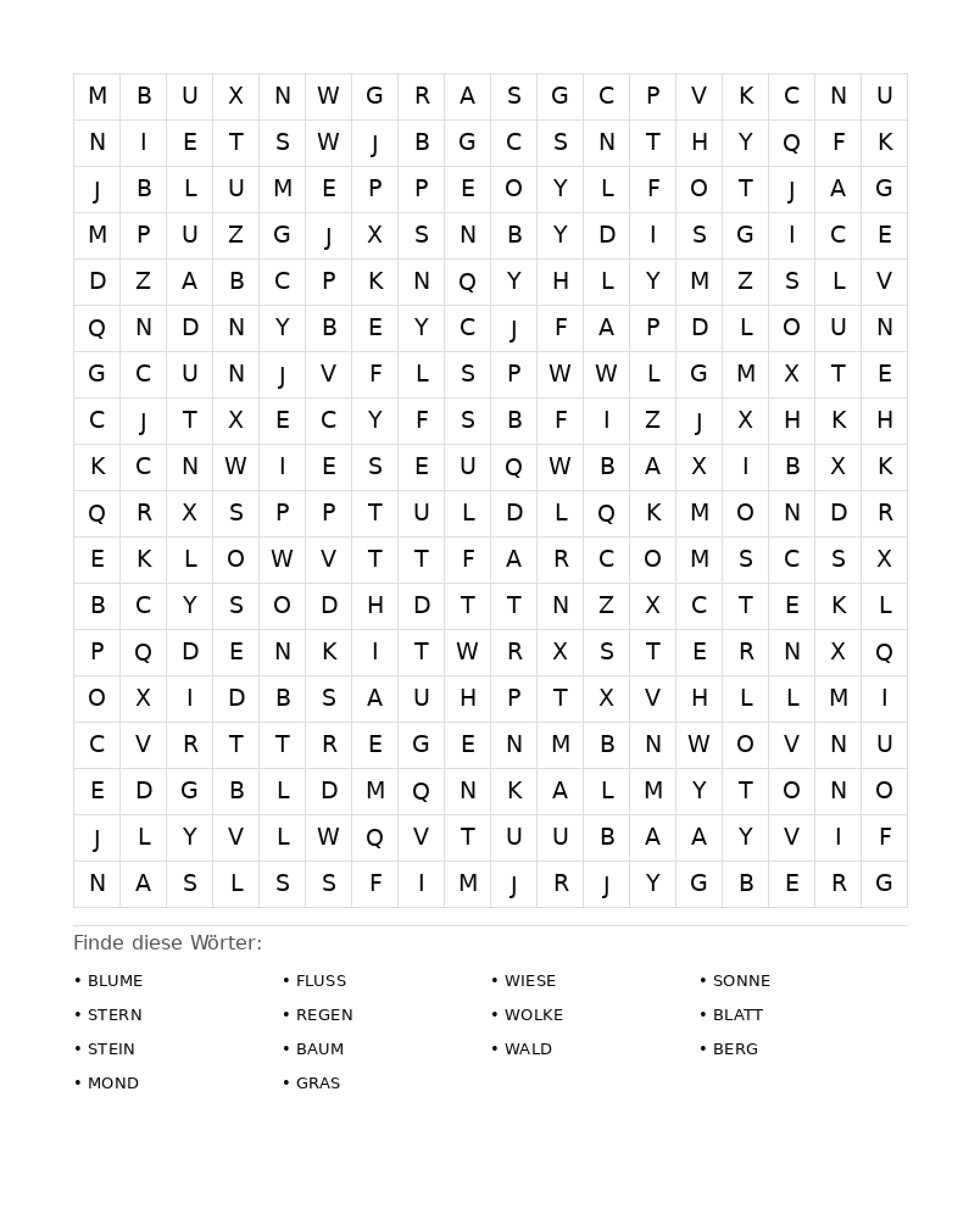 Wortsuchrätsel Wortsuchrätsel: Natur für Erwachsene aus der Kategorie Wortsuchrätsel - kostenlos ausdrucken