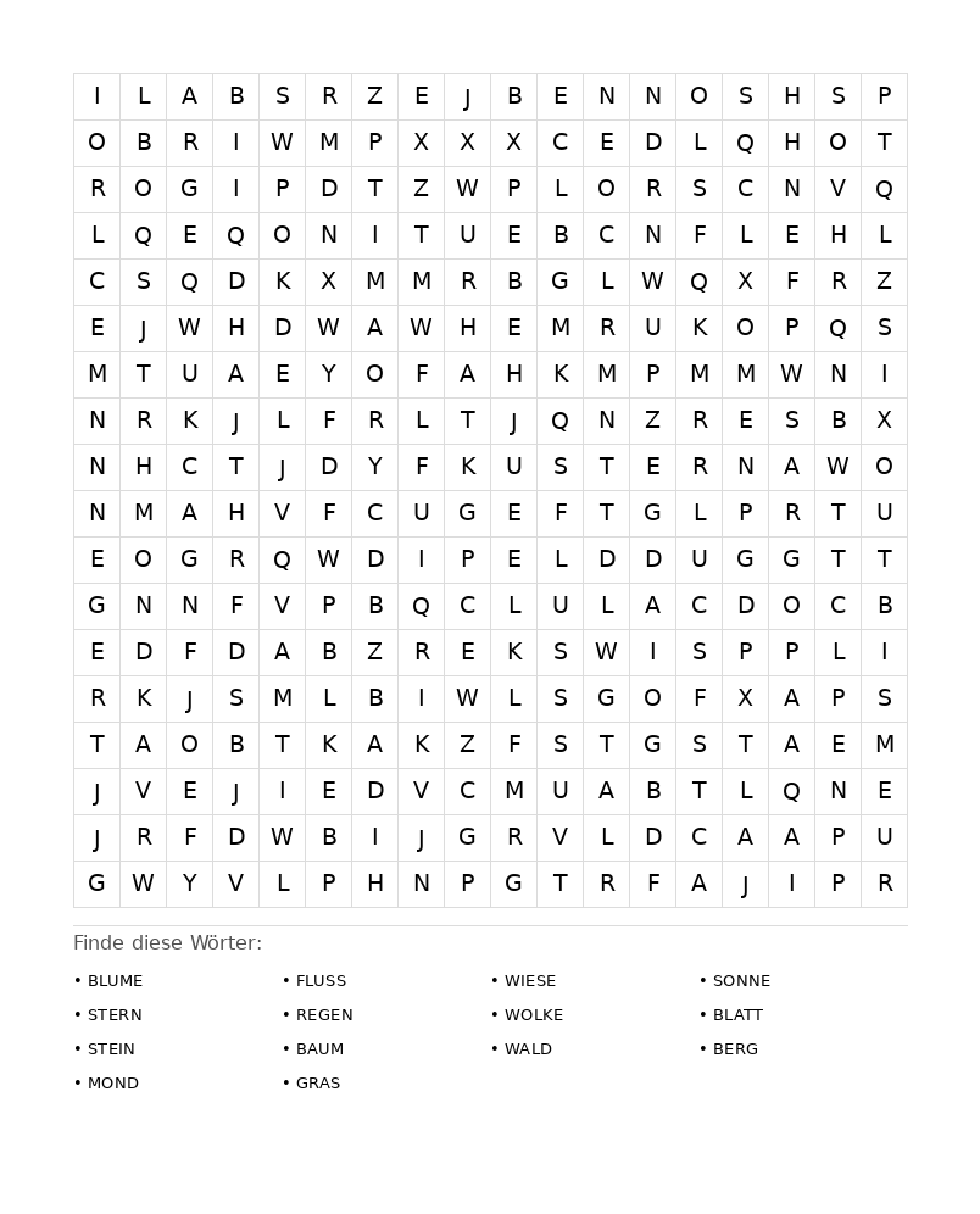 Wortsuchrätsel Wortsuchrätsel: Natur für Erwachsene aus der Kategorie Wortsuchrätsel - kostenlos ausdrucken