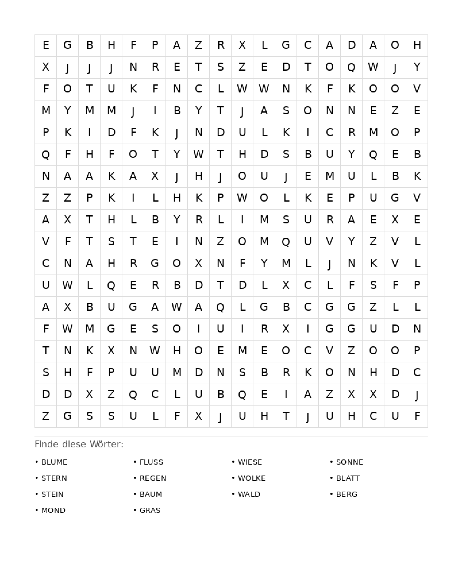 Wortsuchrätsel Wortsuchrätsel: Natur für Erwachsene aus der Kategorie Wortsuchrätsel - kostenlos ausdrucken