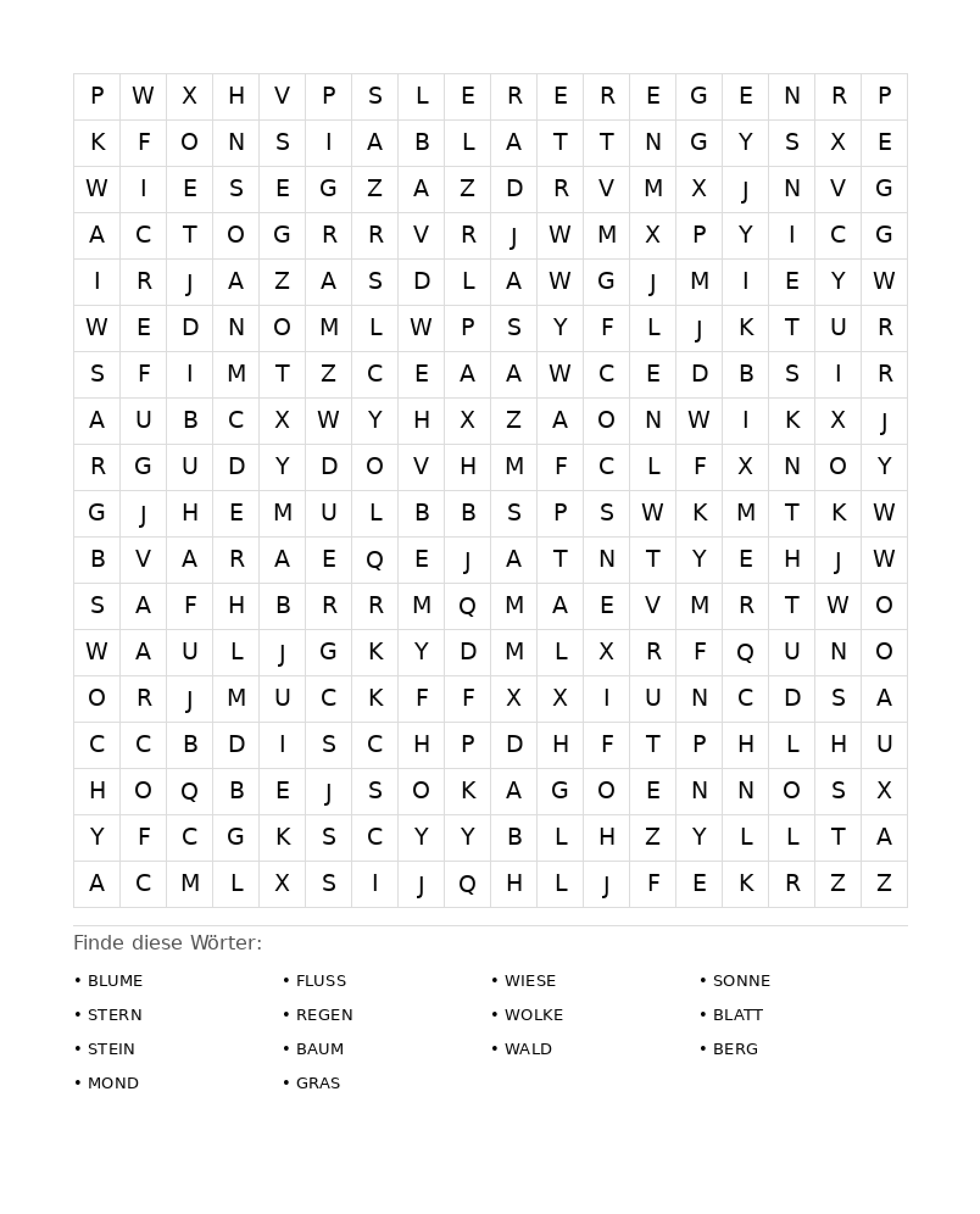 Wortsuchrätsel Wortsuchrätsel: Natur für Erwachsene aus der Kategorie Wortsuchrätsel - kostenlos ausdrucken