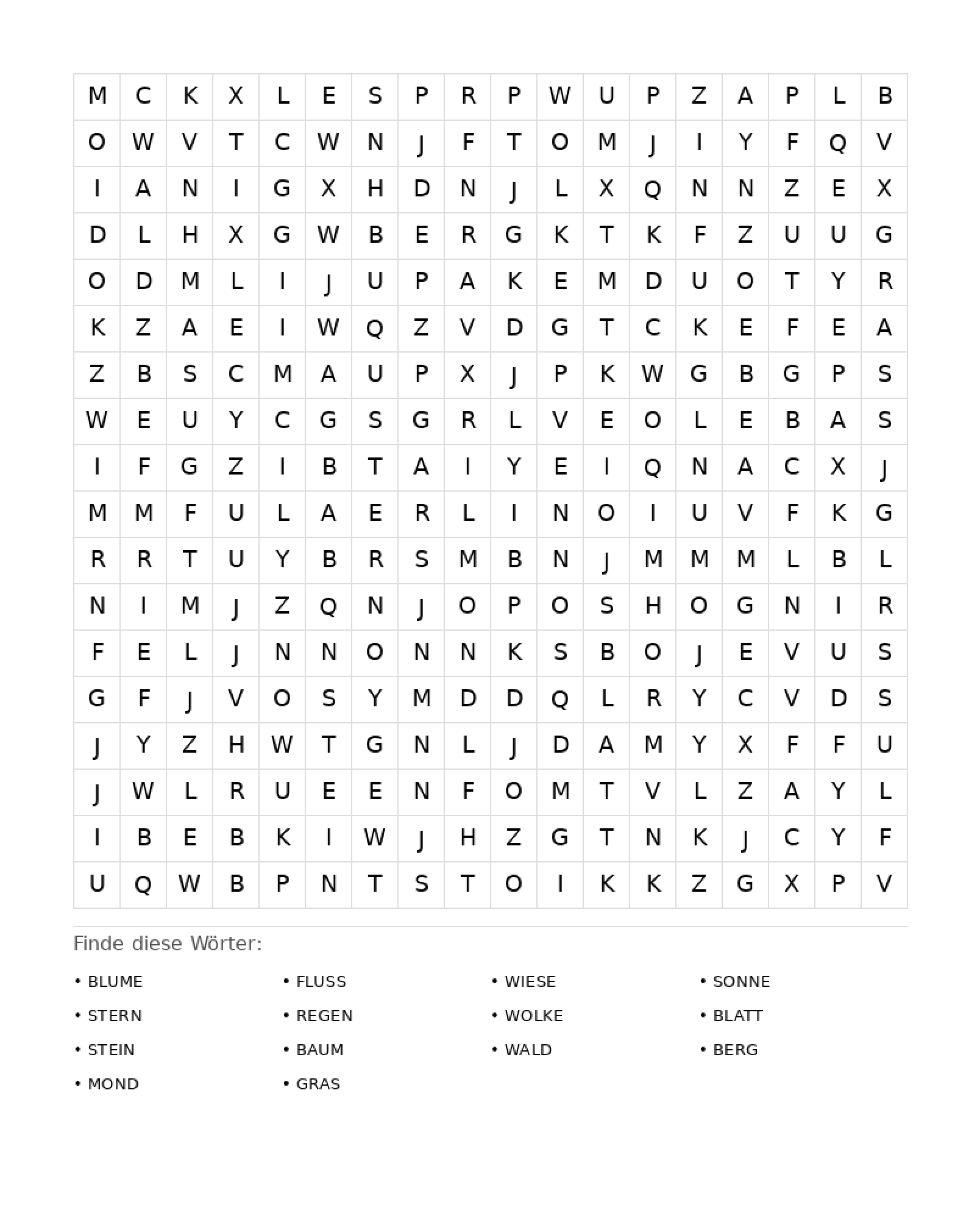 Wortsuchrätsel Wortsuchrätsel: Natur für Erwachsene aus der Kategorie Wortsuchrätsel - kostenlos ausdrucken
