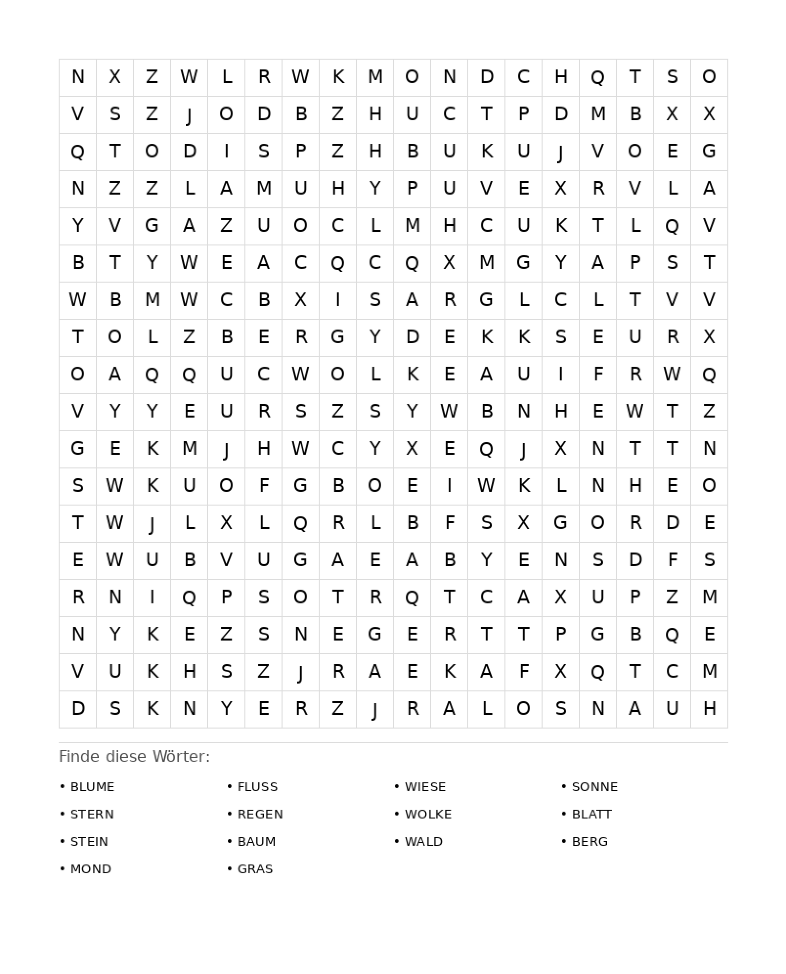 Wortsuchrätsel Wortsuchrätsel: Natur für Erwachsene aus der Kategorie Wortsuchrätsel - kostenlos ausdrucken