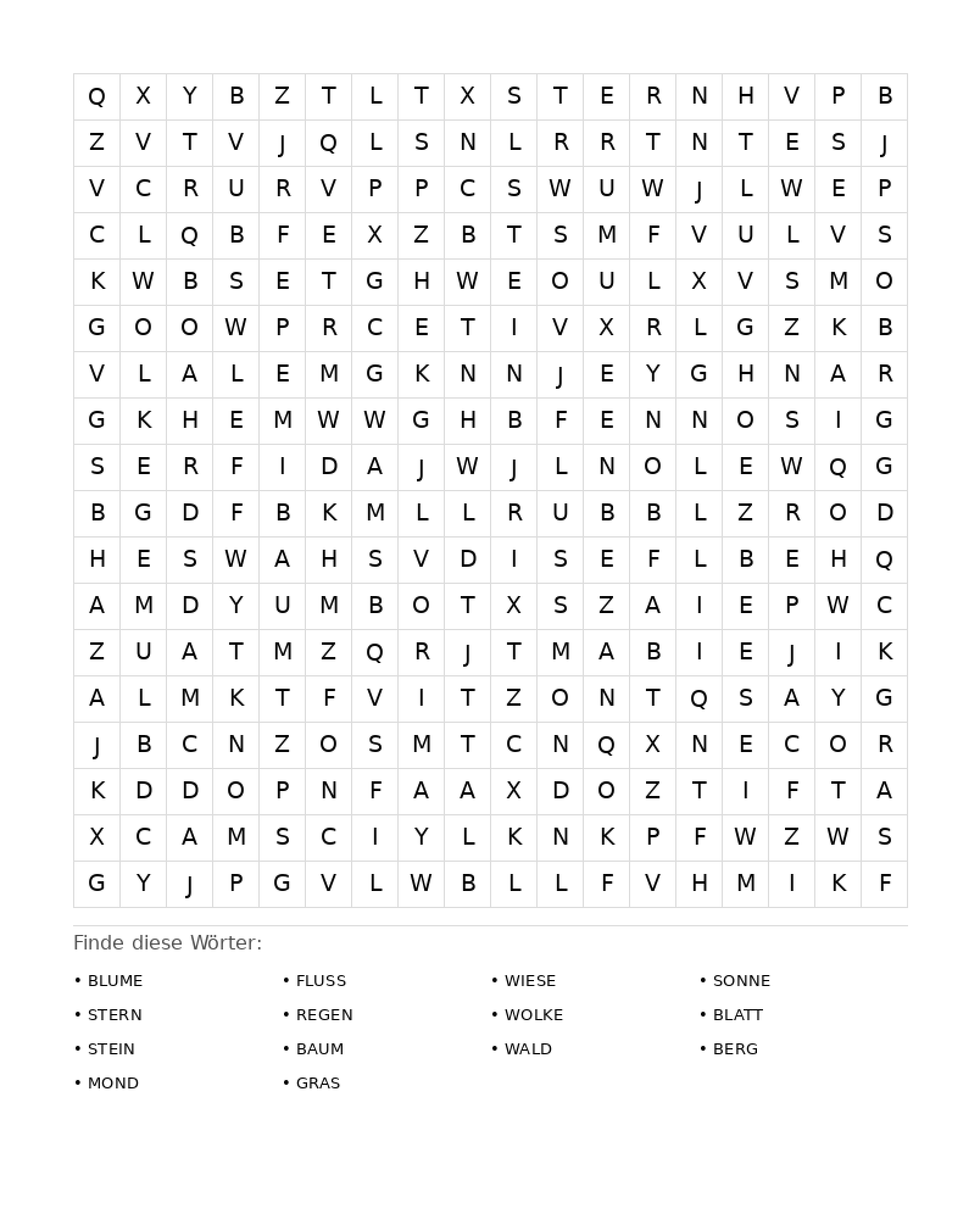 Wortsuchrätsel Wortsuchrätsel: Natur für Erwachsene aus der Kategorie Wortsuchrätsel - kostenlos ausdrucken