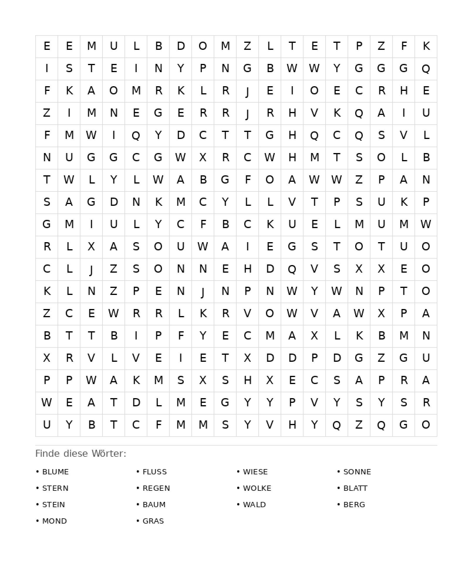 Wortsuchrätsel Wortsuchrätsel: Natur für Erwachsene aus der Kategorie Wortsuchrätsel - kostenlos ausdrucken