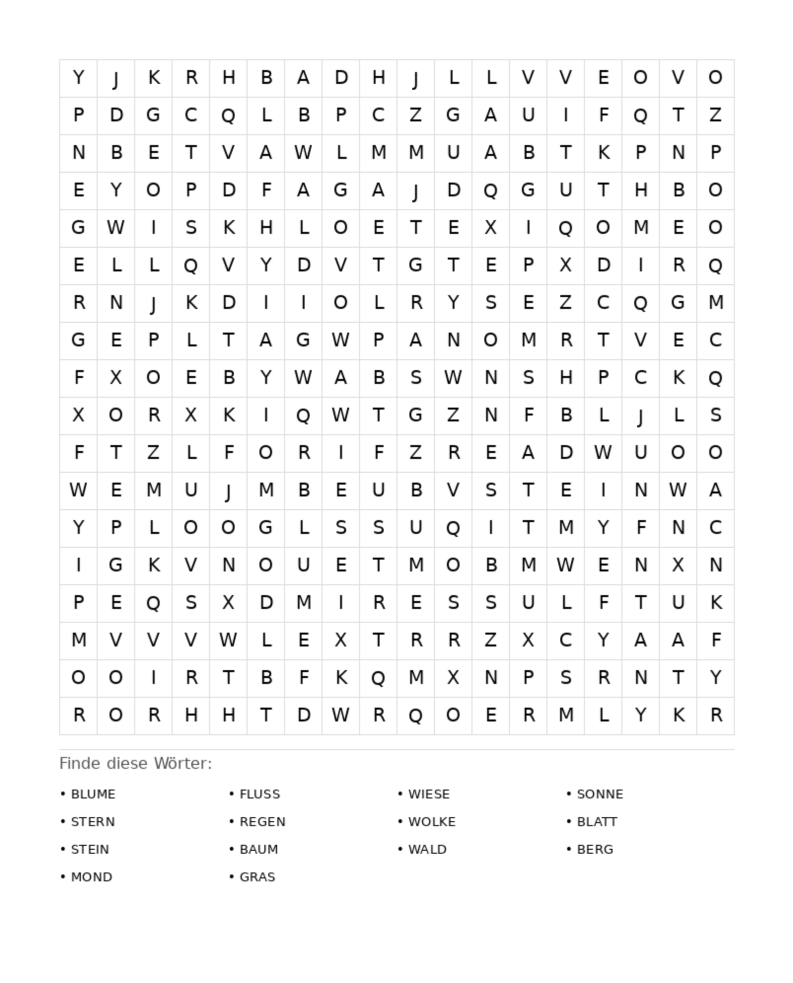 Wortsuchrätsel Wortsuchrätsel: Natur für Erwachsene aus der Kategorie Wortsuchrätsel - kostenlos ausdrucken