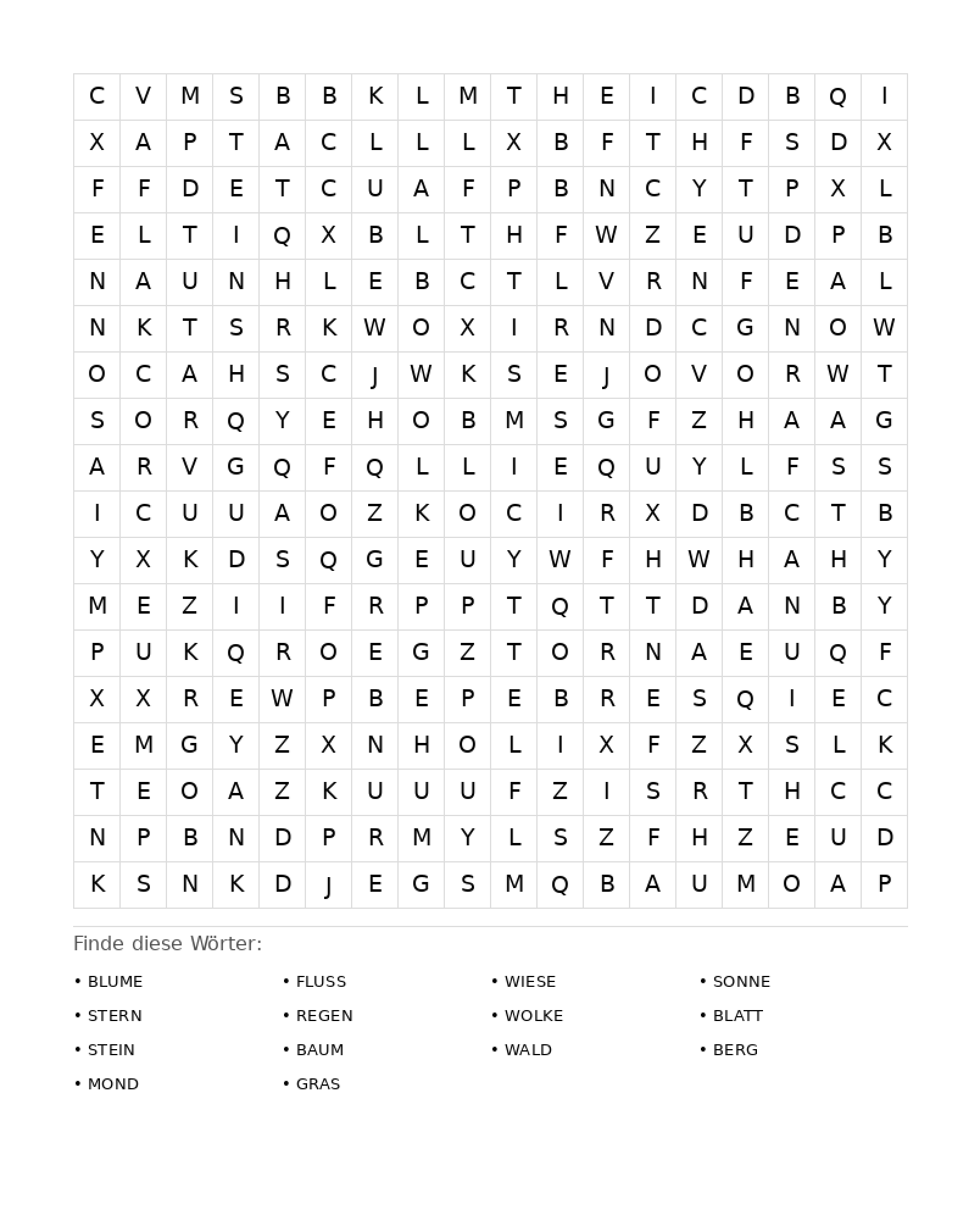 Wortsuchrätsel Wortsuchrätsel: Natur für Erwachsene aus der Kategorie Wortsuchrätsel - kostenlos ausdrucken