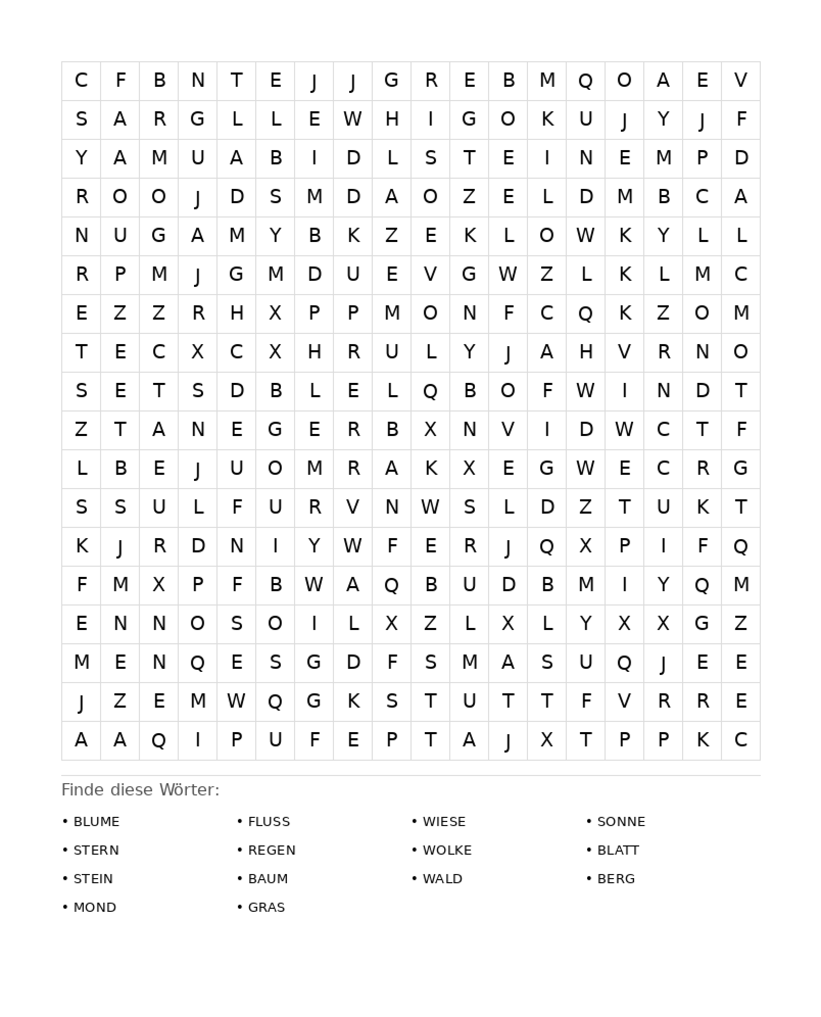 Wortsuchrätsel Wortsuchrätsel: Natur für Erwachsene aus der Kategorie Wortsuchrätsel - kostenlos ausdrucken