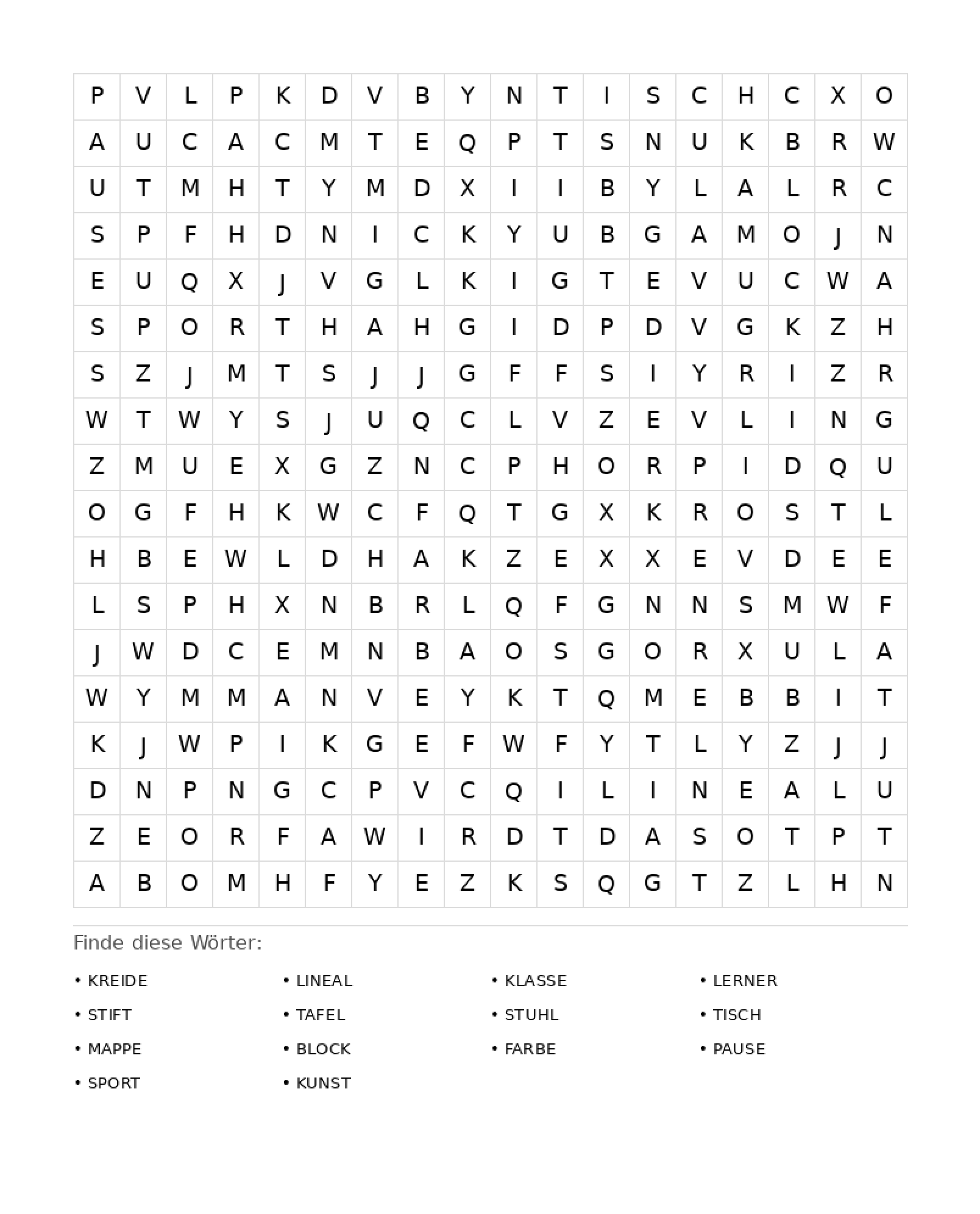Wortsuchrätsel Wortsuchrätsel: Schule für Erwachsene aus der Kategorie Wortsuchrätsel - kostenlos ausdrucken
