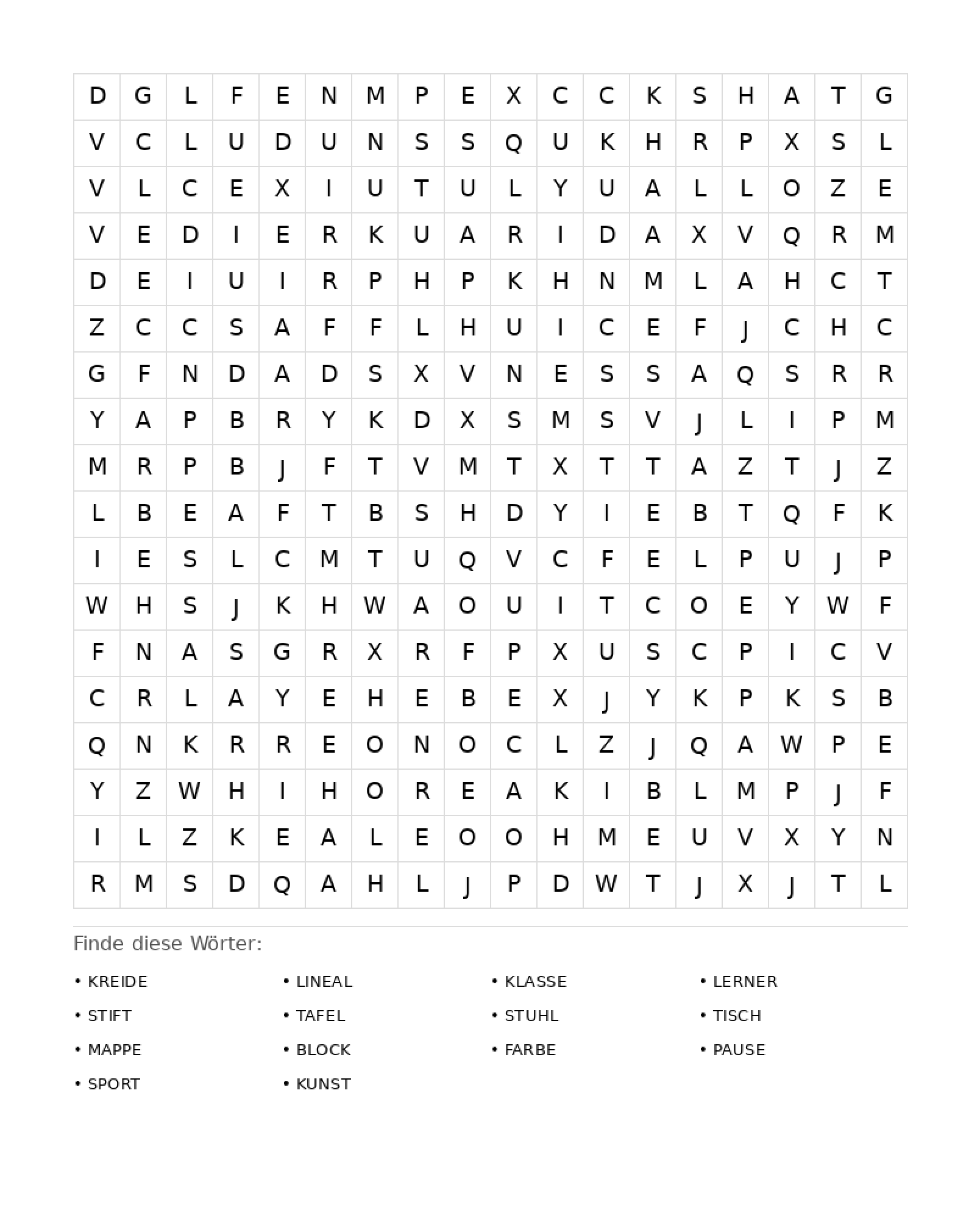 Wortsuchrätsel Wortsuchrätsel: Schule für Erwachsene aus der Kategorie Wortsuchrätsel - kostenlos ausdrucken