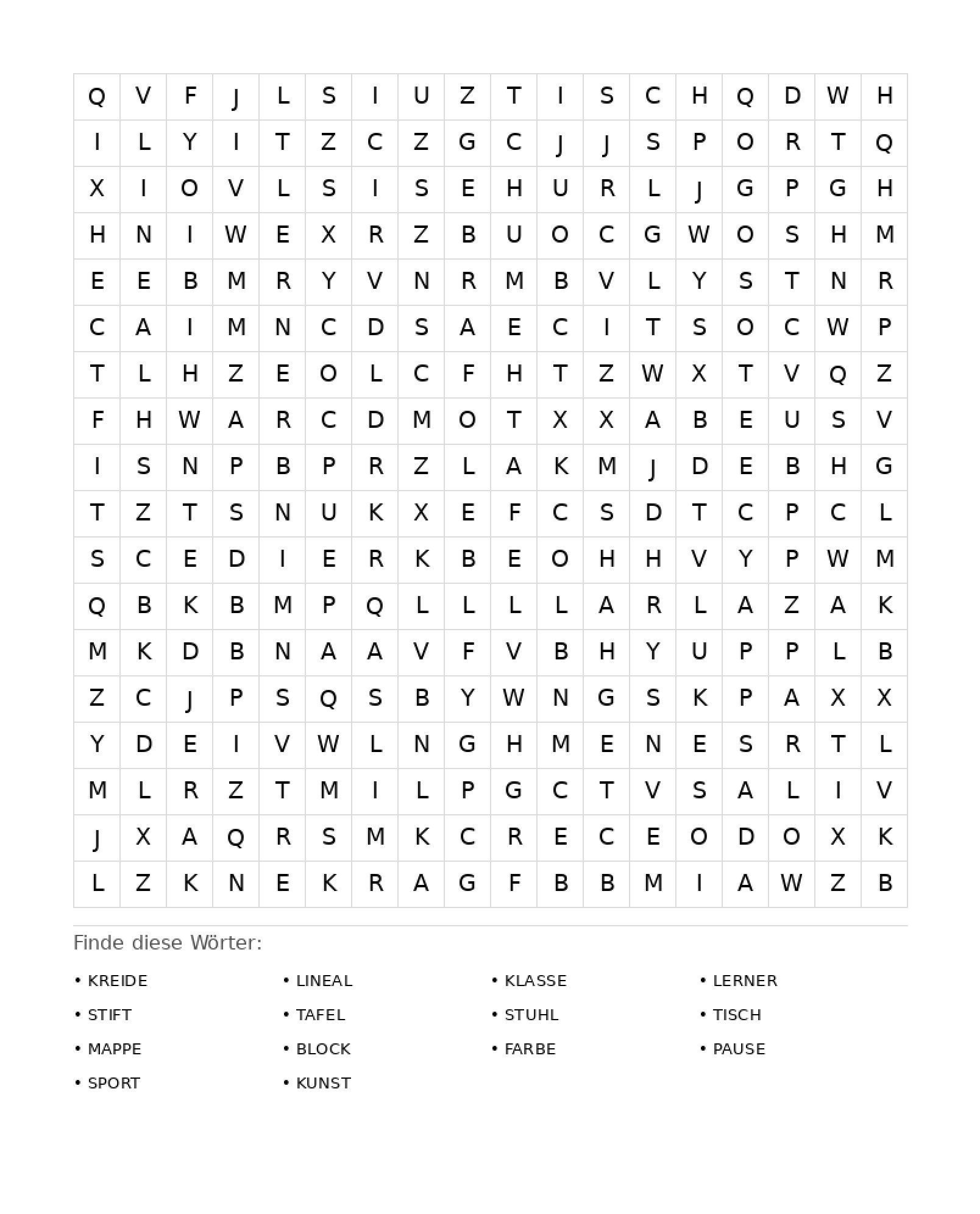 Wortsuchrätsel Wortsuchrätsel: Schule für Erwachsene aus der Kategorie Wortsuchrätsel - kostenlos ausdrucken