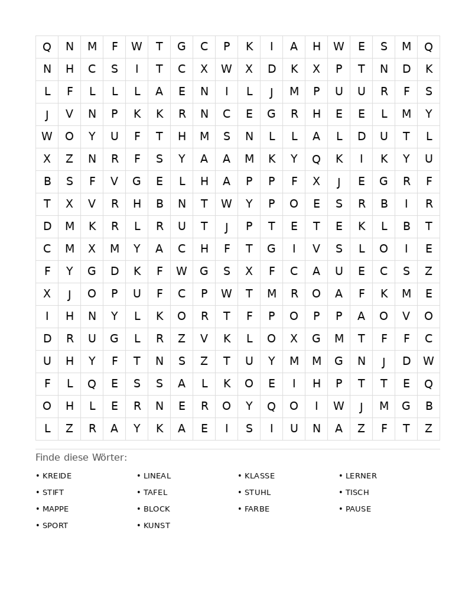 Wortsuchrätsel Wortsuchrätsel: Schule für Erwachsene aus der Kategorie Wortsuchrätsel - kostenlos ausdrucken