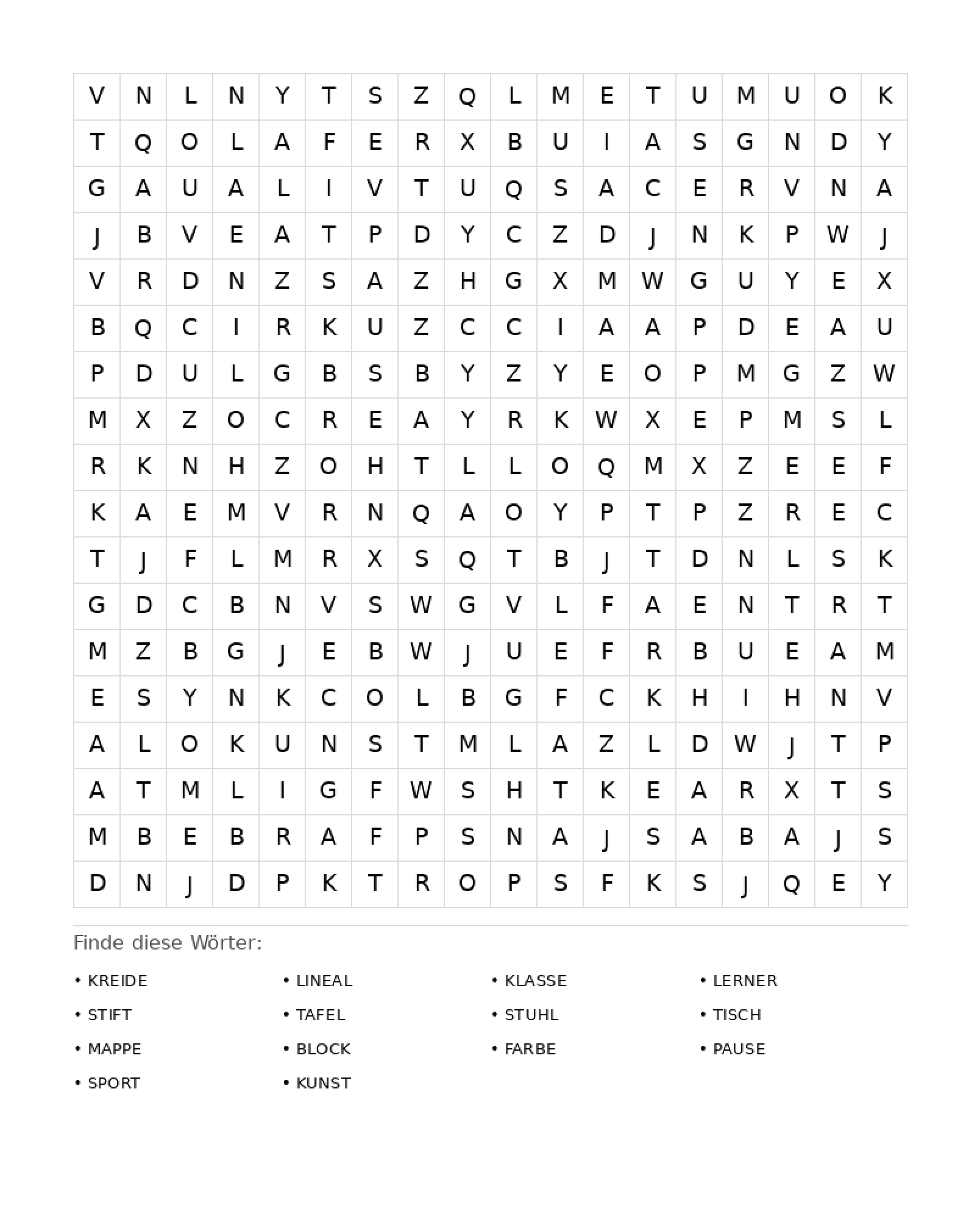 Wortsuchrätsel Wortsuchrätsel: Schule für Erwachsene aus der Kategorie Wortsuchrätsel - kostenlos ausdrucken