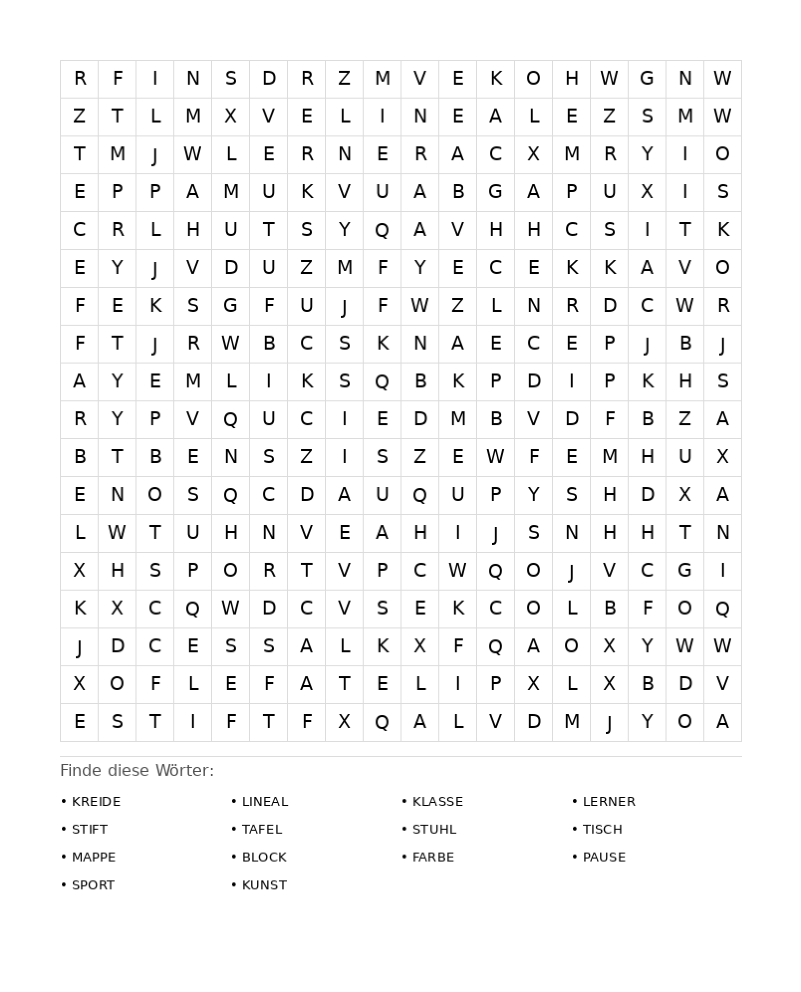 Wortsuchrätsel Wortsuchrätsel: Schule für Erwachsene aus der Kategorie Wortsuchrätsel - kostenlos ausdrucken