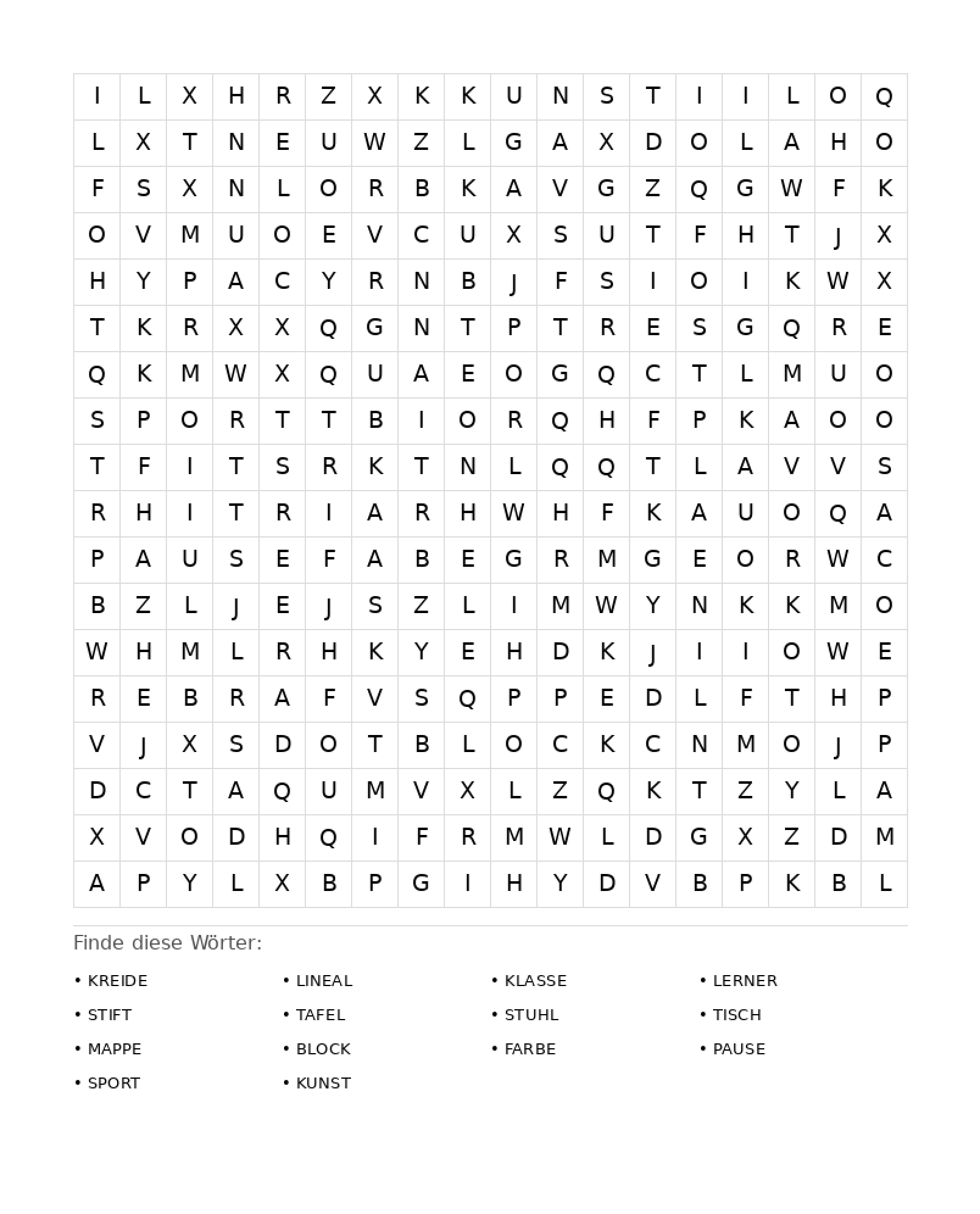 Wortsuchrätsel Wortsuchrätsel: Schule für Erwachsene aus der Kategorie Wortsuchrätsel - kostenlos ausdrucken
