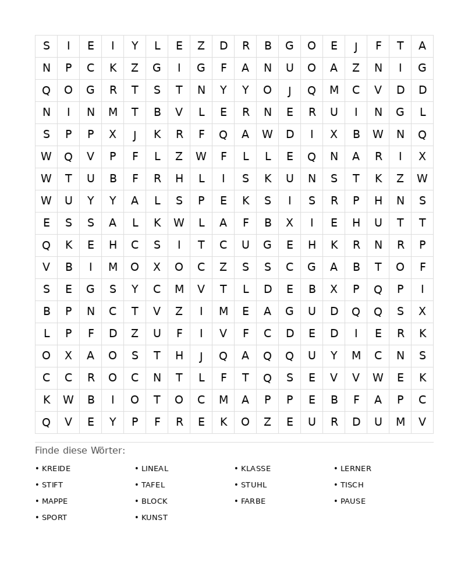 Wortsuchrätsel Wortsuchrätsel: Schule für Erwachsene aus der Kategorie Wortsuchrätsel - kostenlos ausdrucken