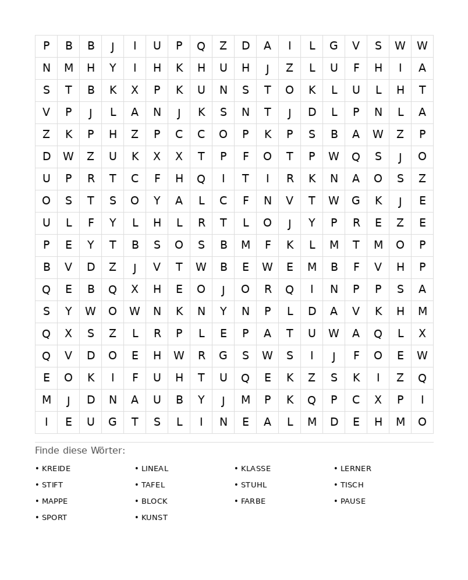 Wortsuchrätsel Wortsuchrätsel: Schule für Erwachsene aus der Kategorie Wortsuchrätsel - kostenlos ausdrucken