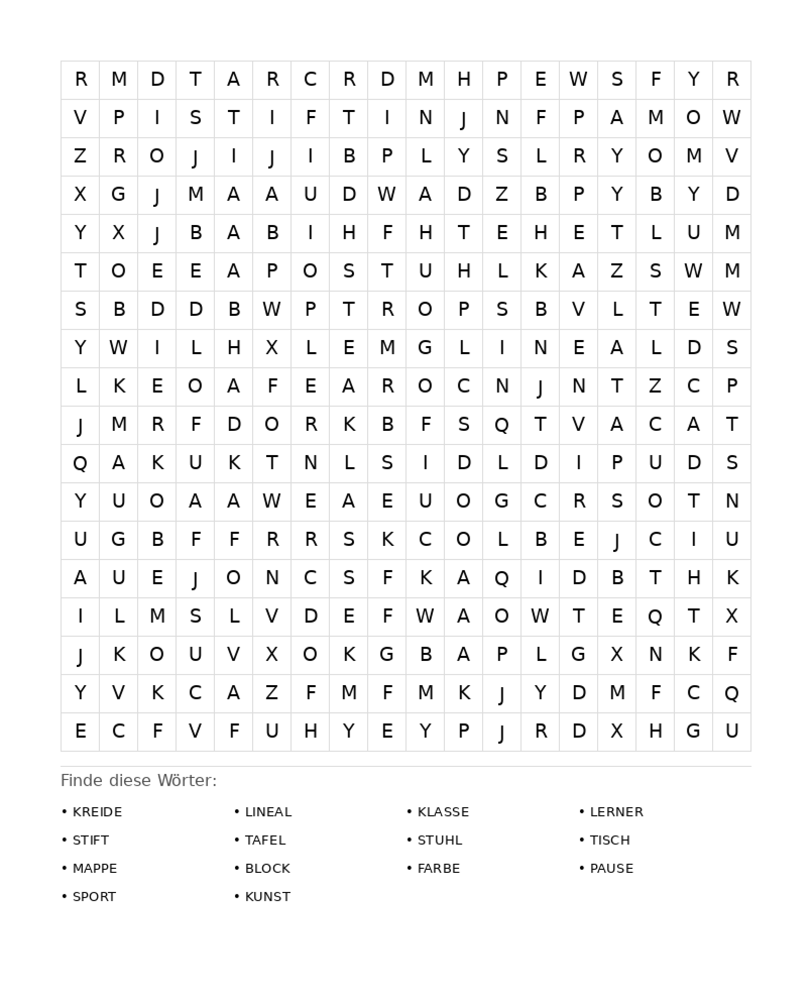 Wortsuchrätsel Wortsuchrätsel: Schule für Erwachsene aus der Kategorie Wortsuchrätsel - kostenlos ausdrucken