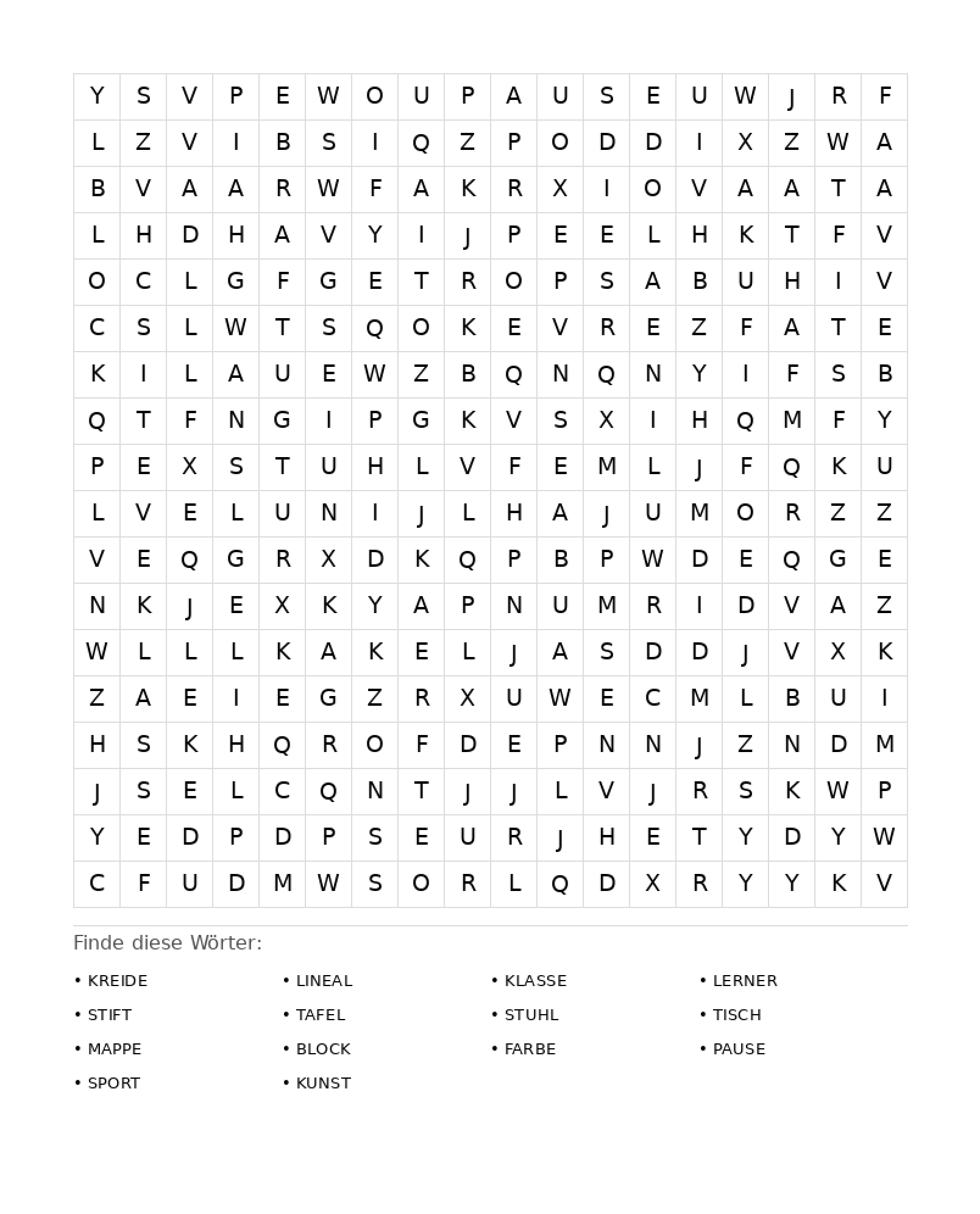 Wortsuchrätsel Wortsuchrätsel: Schule für Erwachsene aus der Kategorie Wortsuchrätsel - kostenlos ausdrucken