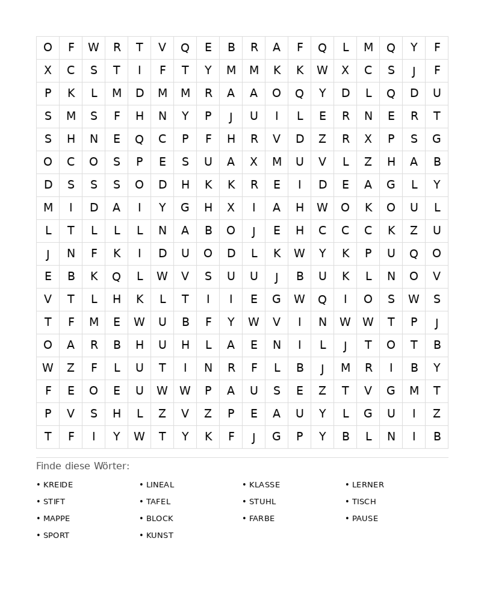 Wortsuchrätsel Wortsuchrätsel: Schule für Erwachsene aus der Kategorie Wortsuchrätsel - kostenlos ausdrucken