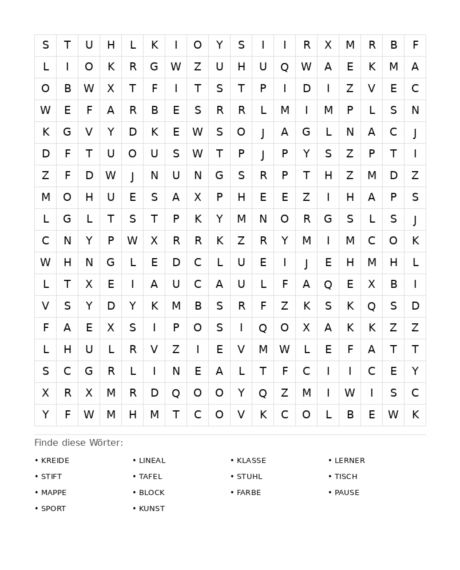 Wortsuchrätsel Wortsuchrätsel: Schule für Erwachsene aus der Kategorie Wortsuchrätsel - kostenlos ausdrucken