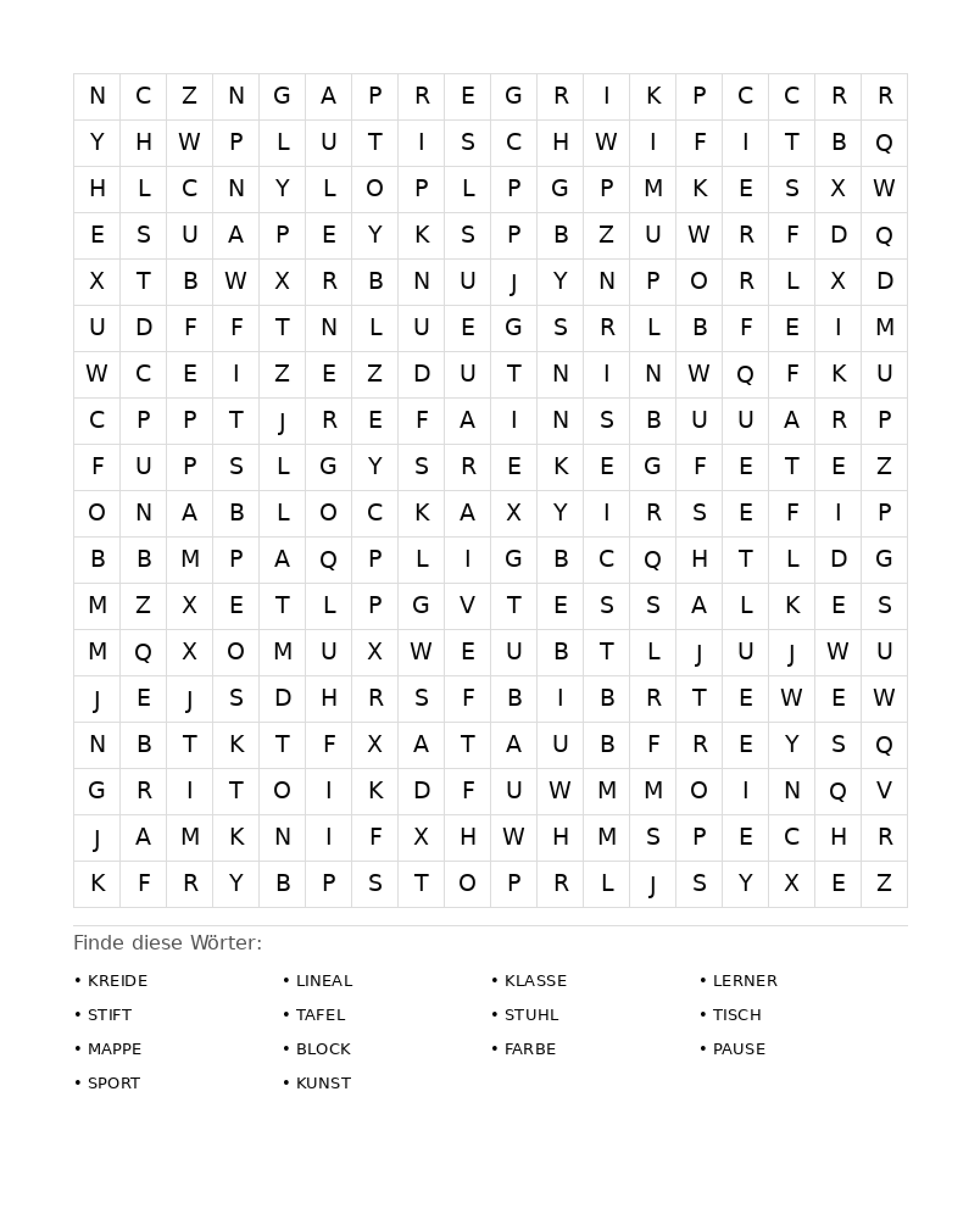 Wortsuchrätsel Wortsuchrätsel: Schule für Erwachsene aus der Kategorie Wortsuchrätsel - kostenlos ausdrucken