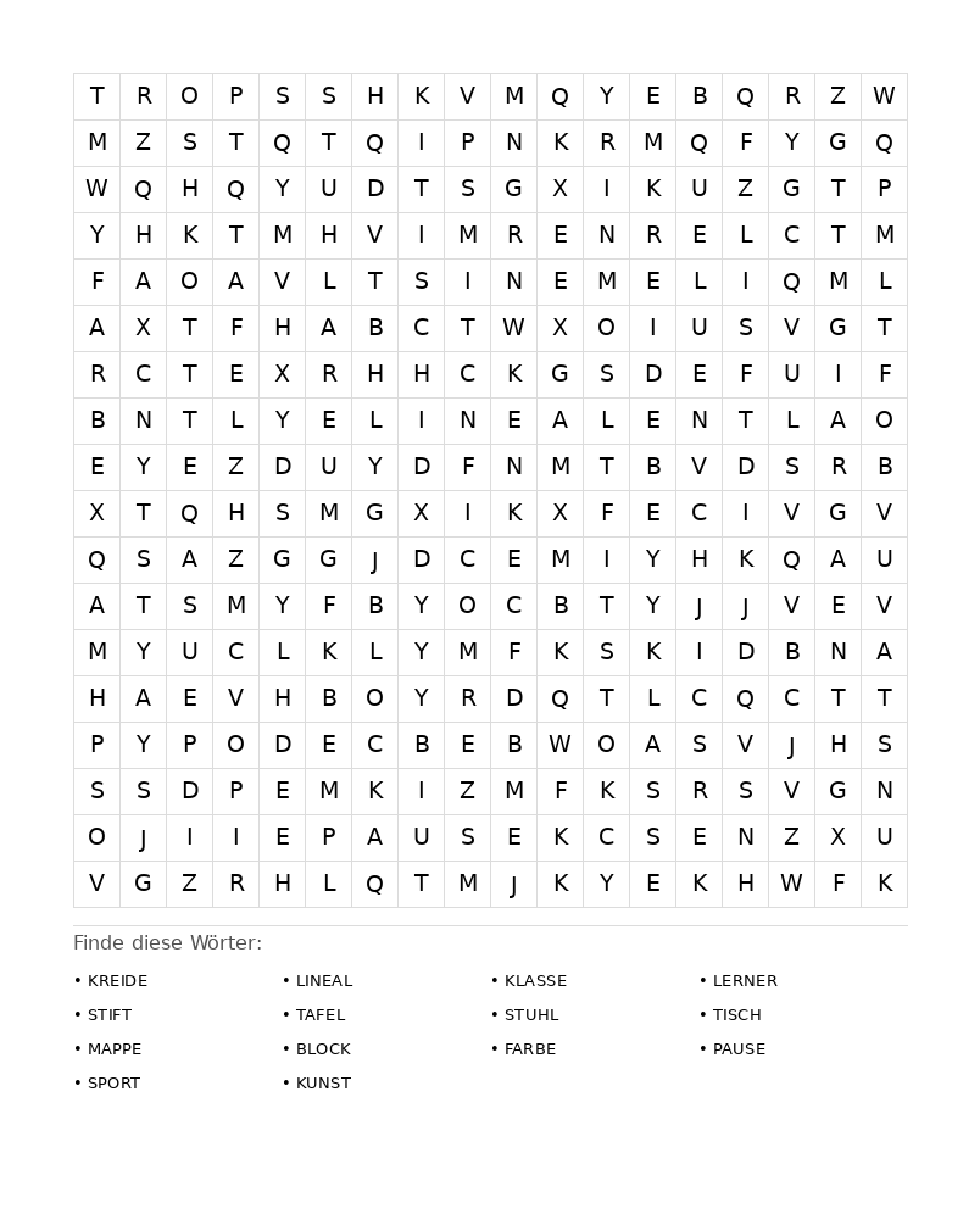 Wortsuchrätsel Wortsuchrätsel: Schule für Erwachsene aus der Kategorie Wortsuchrätsel - kostenlos ausdrucken
