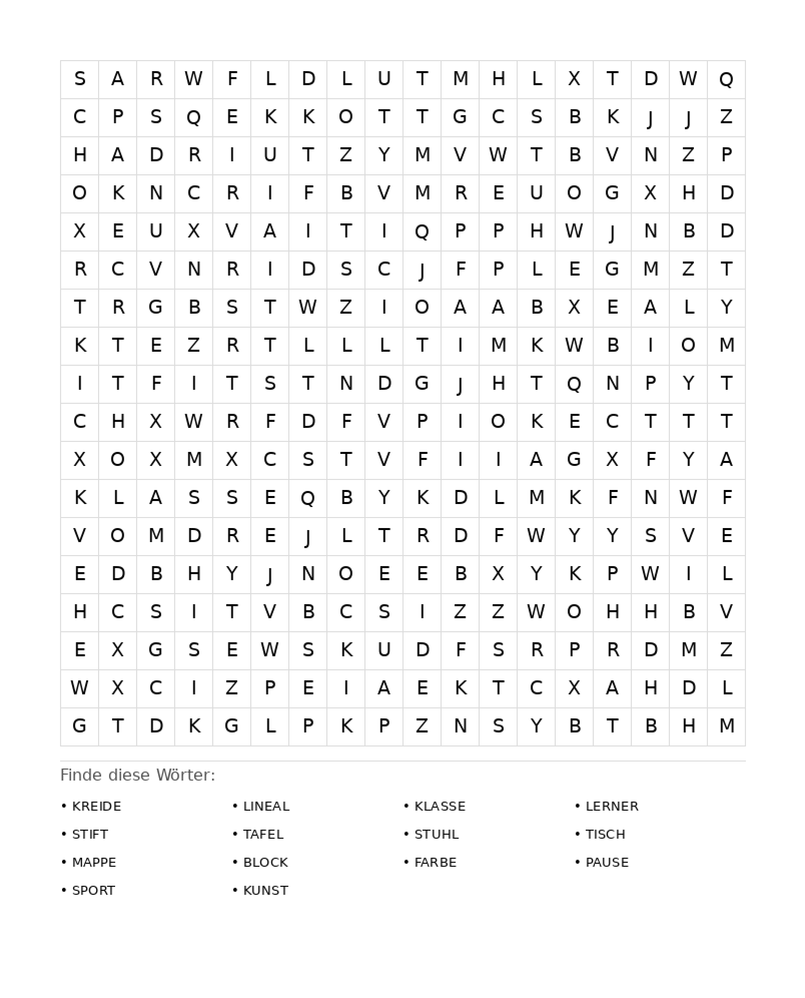 Wortsuchrätsel Wortsuchrätsel: Schule für Erwachsene aus der Kategorie Wortsuchrätsel - kostenlos ausdrucken