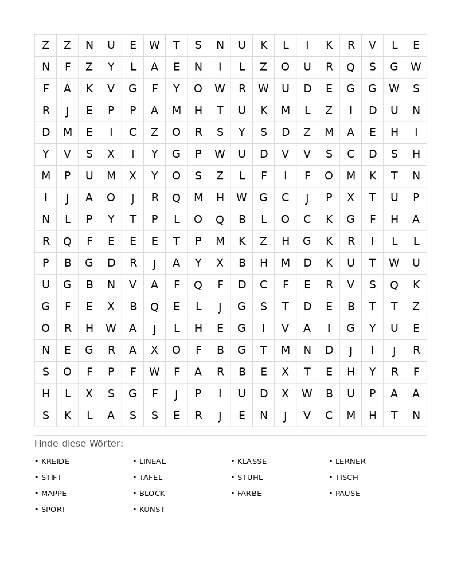 Wortsuchrätsel Wortsuchrätsel: Schule für Erwachsene aus der Kategorie Wortsuchrätsel - kostenlos ausdrucken