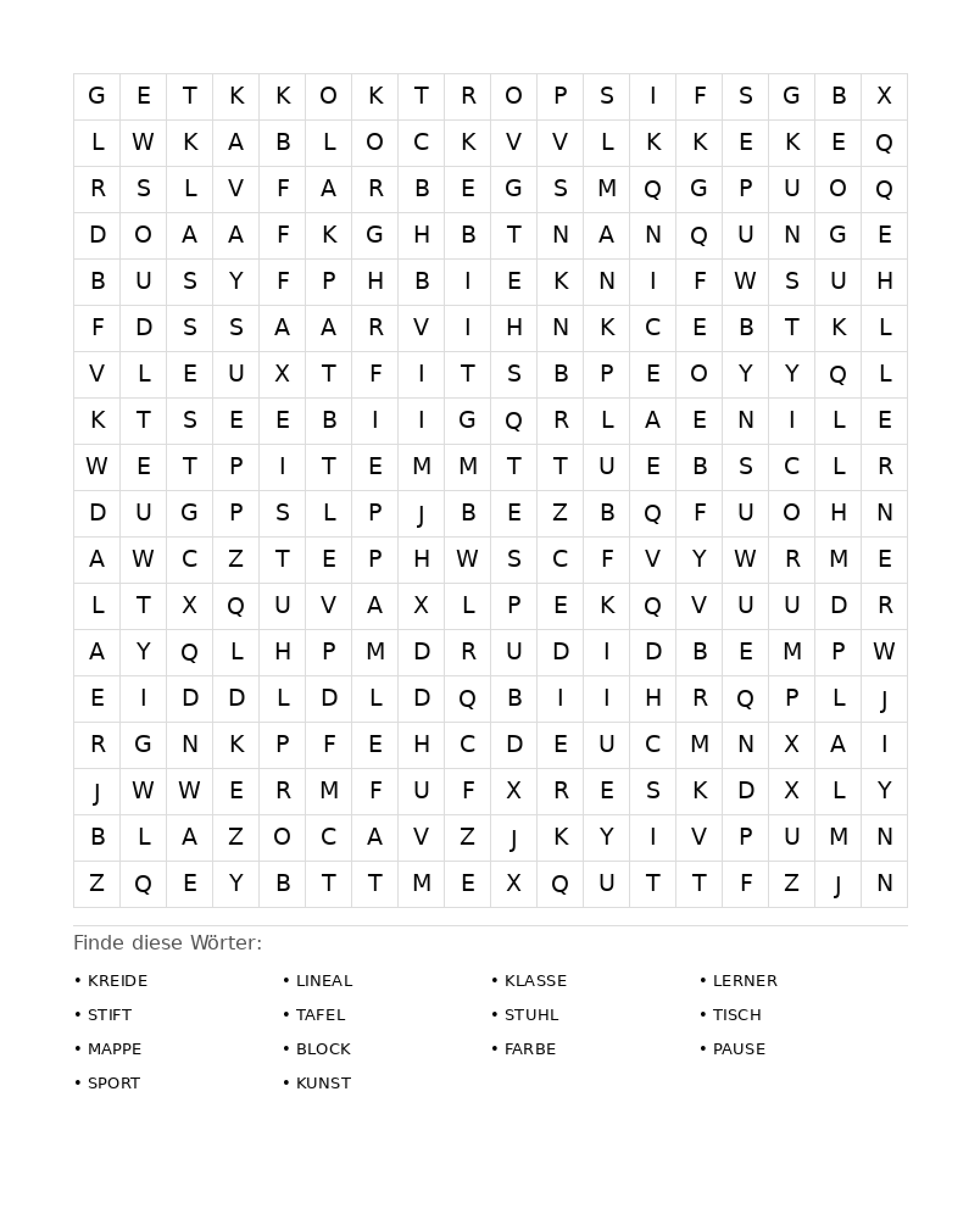 Wortsuchrätsel Wortsuchrätsel: Schule für Erwachsene aus der Kategorie Wortsuchrätsel - kostenlos ausdrucken