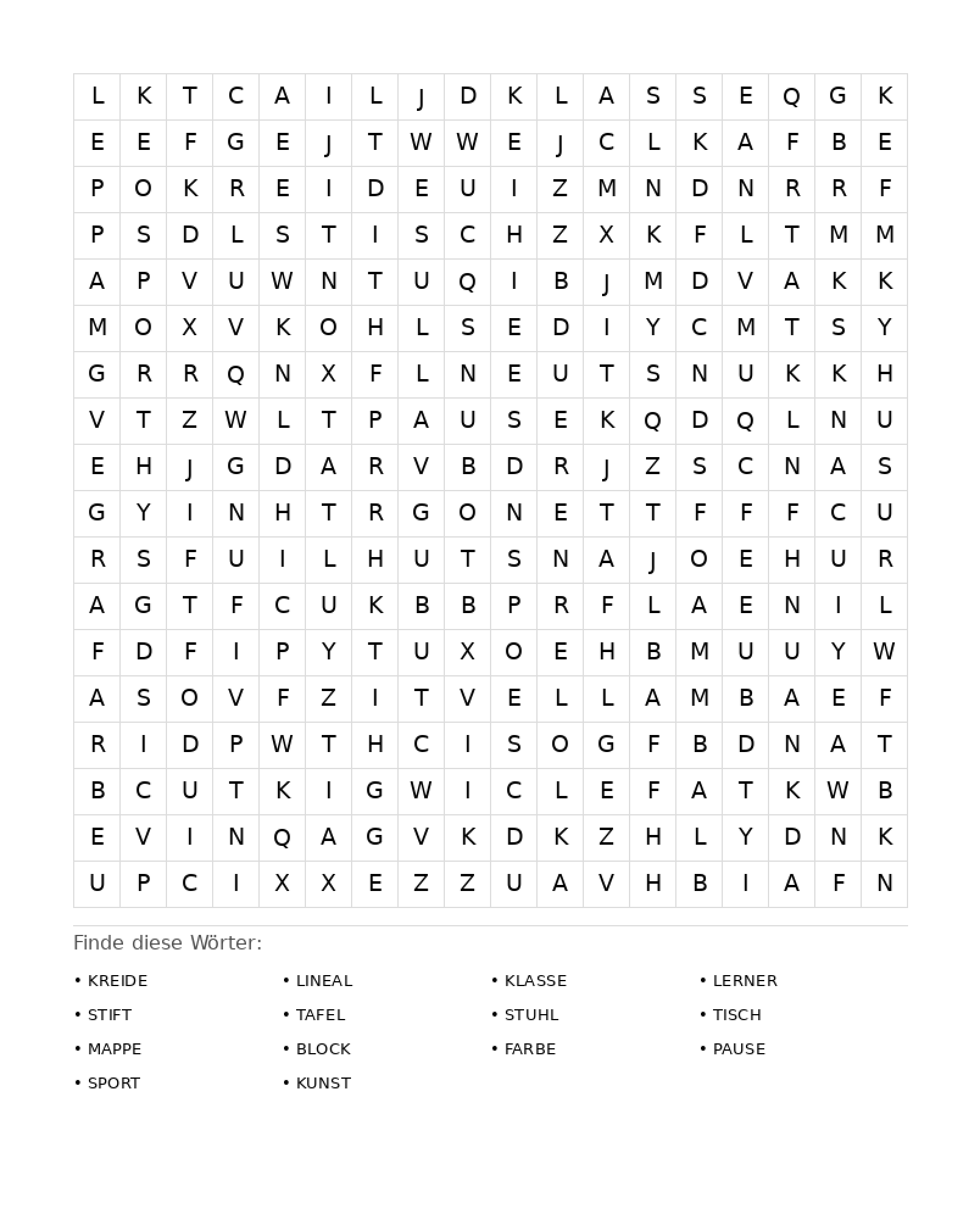 Wortsuchrätsel Wortsuchrätsel: Schule für Erwachsene aus der Kategorie Wortsuchrätsel - kostenlos ausdrucken