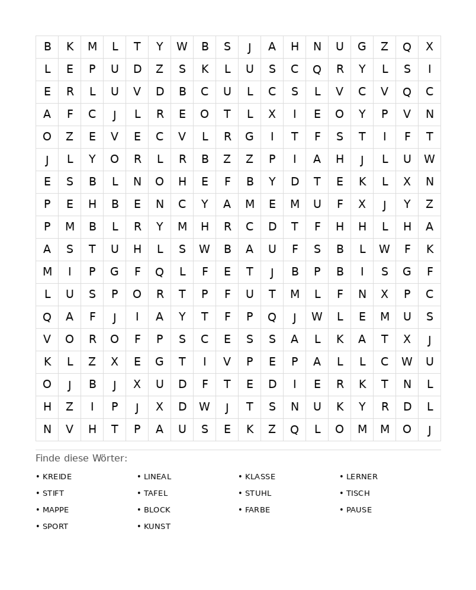 Wortsuchrätsel Wortsuchrätsel: Schule für Erwachsene aus der Kategorie Wortsuchrätsel - kostenlos ausdrucken