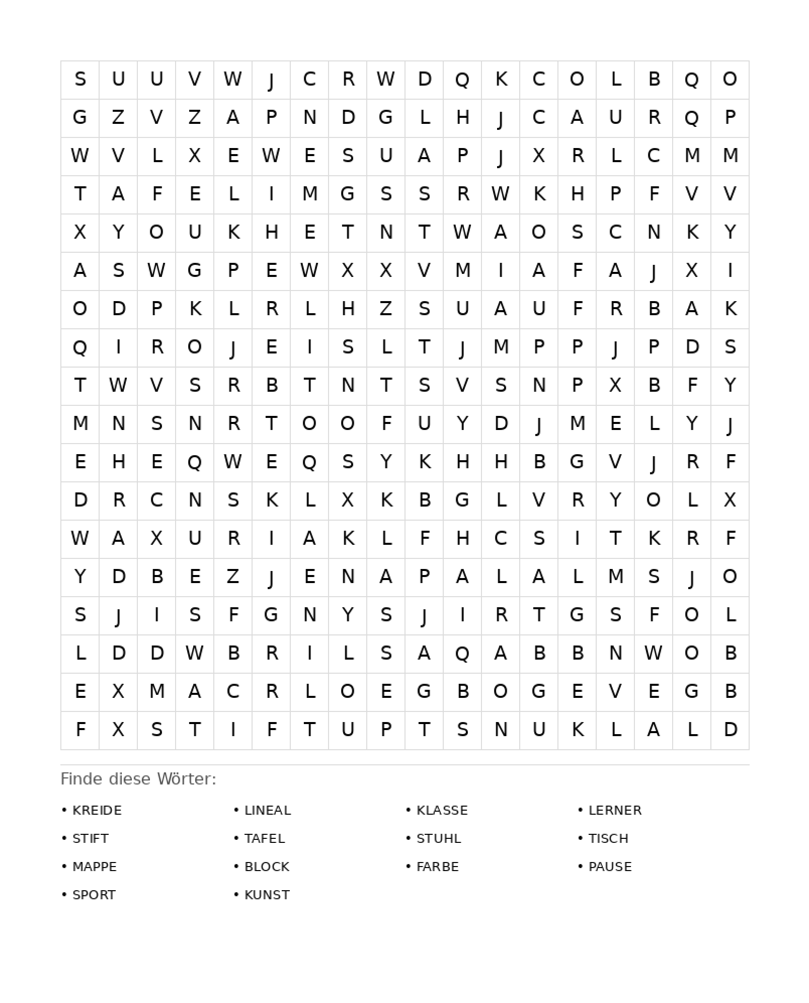 Wortsuchrätsel Wortsuchrätsel: Schule für Erwachsene aus der Kategorie Wortsuchrätsel - kostenlos ausdrucken